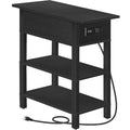 HOOBRO End Table with Charging Station, Flip Top Side Table with USB Ports, Narrow Nightstand Bedside Tables with Storage Shelves, for Small Space, Living Room, Black BK141UBZ01