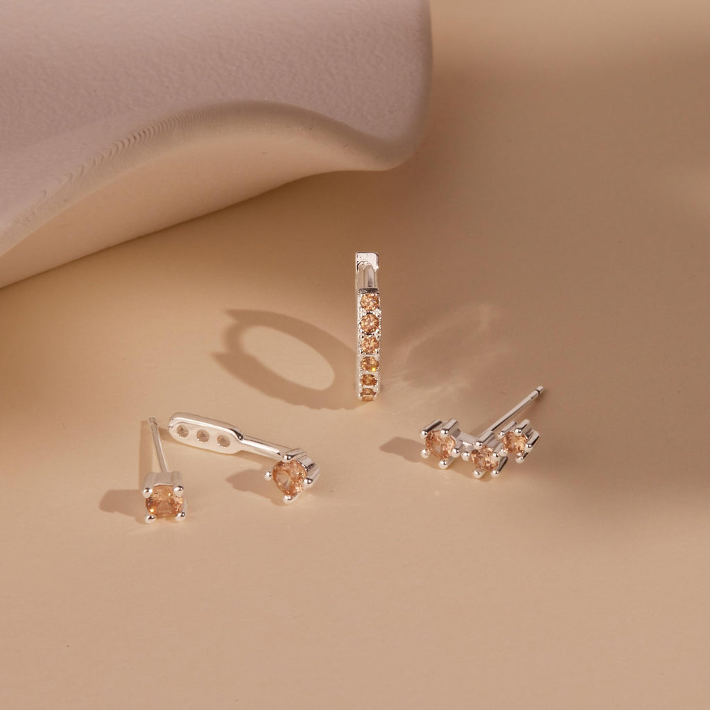 3 Pairs Dainty Small Earrings Set for Women Trendy, Birthstone Stud Huggie Hoop Jacket Stack for Cartilage Helix, Gold Plated Hypoallergenic Cute Women Fashion Accessories Western Jewelry Gifts