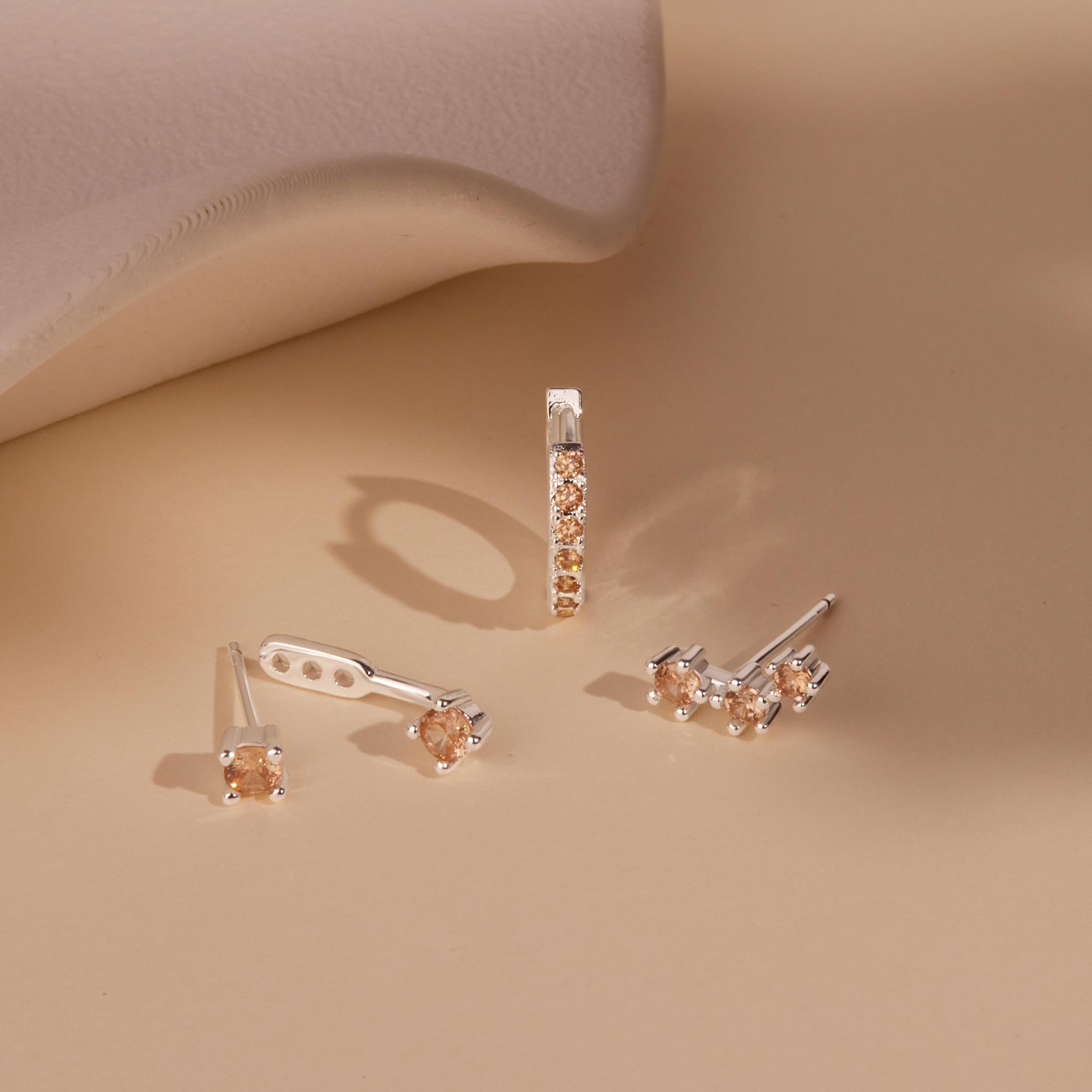 3 Pairs Dainty Small Earrings Set for Women Trendy, Birthstone Stud Huggie Hoop Jacket Stack for Cartilage Helix, Gold Plated Hypoallergenic Cute Women Fashion Accessories Western Jewelry Gifts