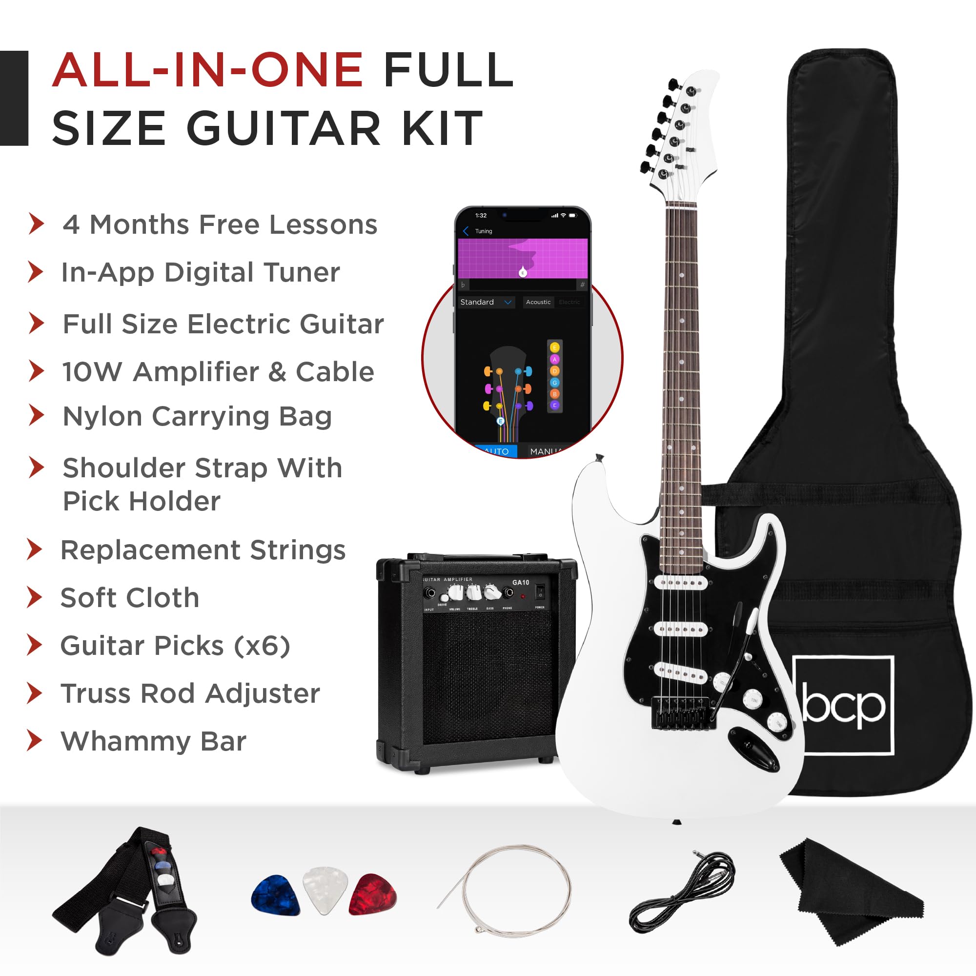 Best Choice Products 39in Full Size Beginner Electric Guitar Starter Kit w/Case, Strap, 10W Amp, Strings, Pick, Tremolo Bar - 3 Color Sunburst