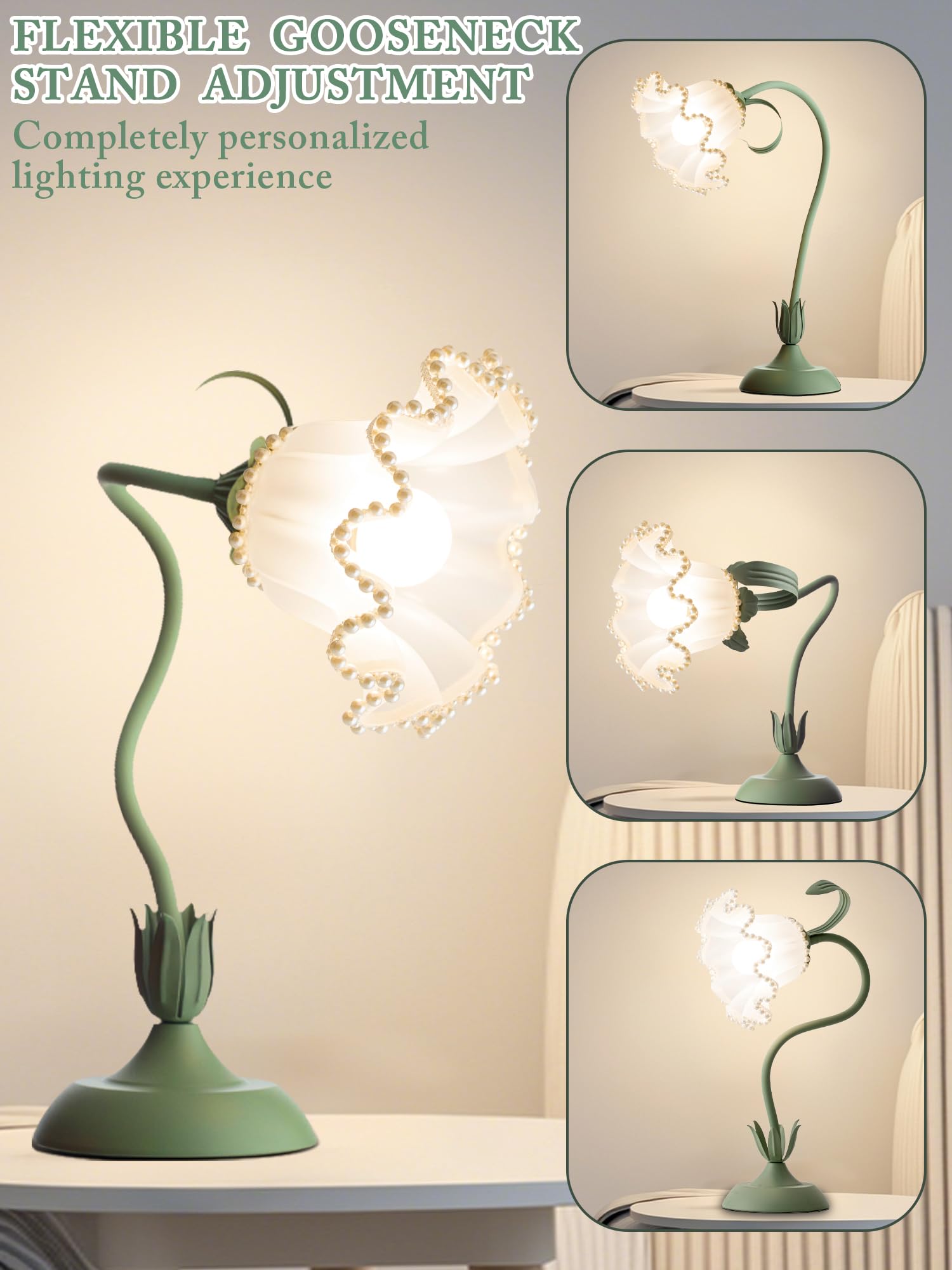 AQDZCNF Flower Table Lamp,LED Reading Light Bedside Vintage Flower Night Light,3 Colors Modes Kawaii Bedside Lamps Decor,Living Room Bedroom Room Lighting Table Lamps Home Decoration (White)