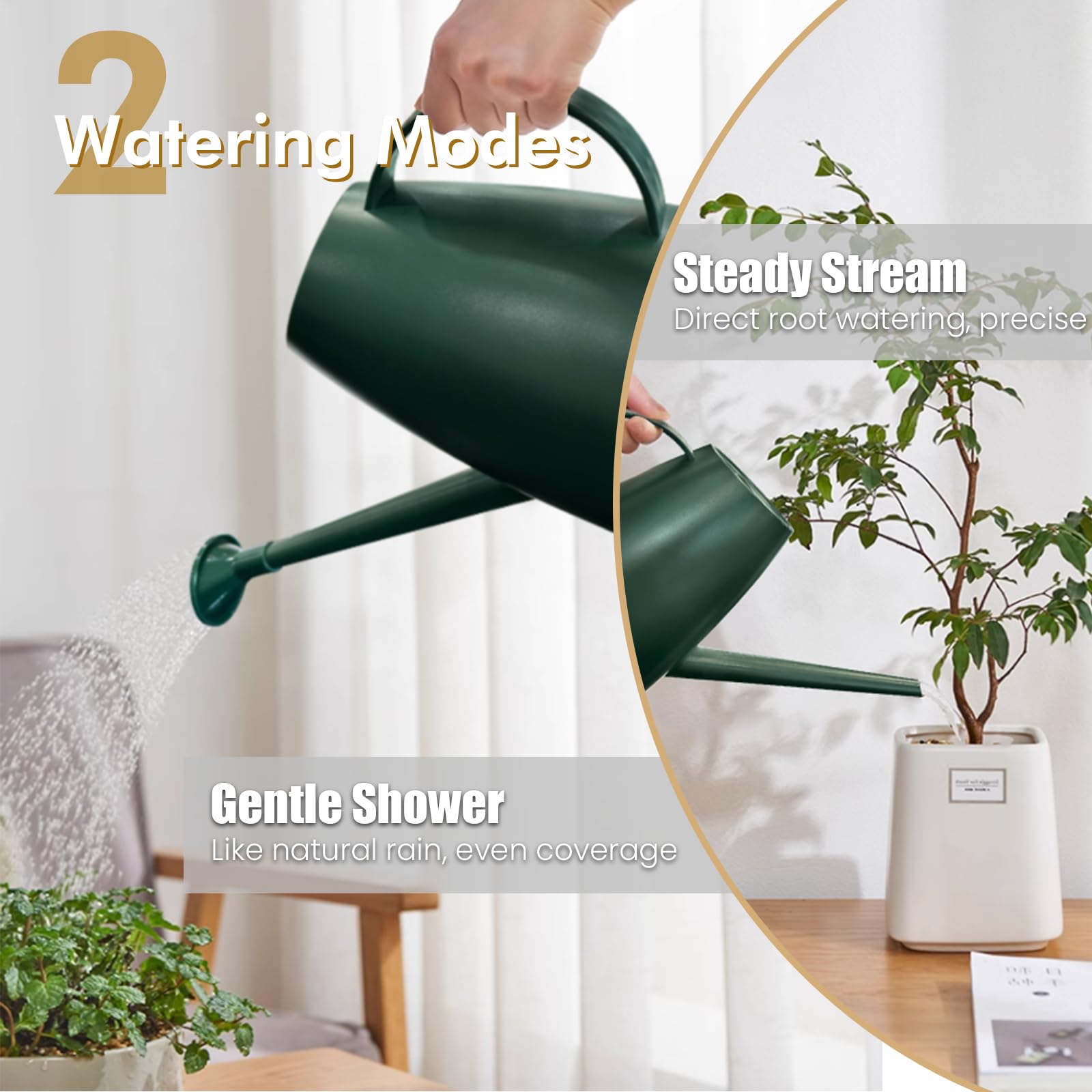 60 oz Watering Can for Indoor Plants, Small Plastic Watering Cans with Removable Nozzle, Long Spout Indoor Water Can for House Plants, Garden Flowers (1.8L 1/2 Gal)