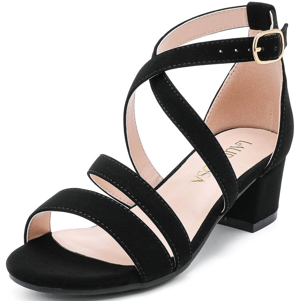 LAURMOSA Girls Sandals Chunky High Heel Strappy Open Toe Ankle Strap Dress Shoes for Little Big Kids in Wedding Party
