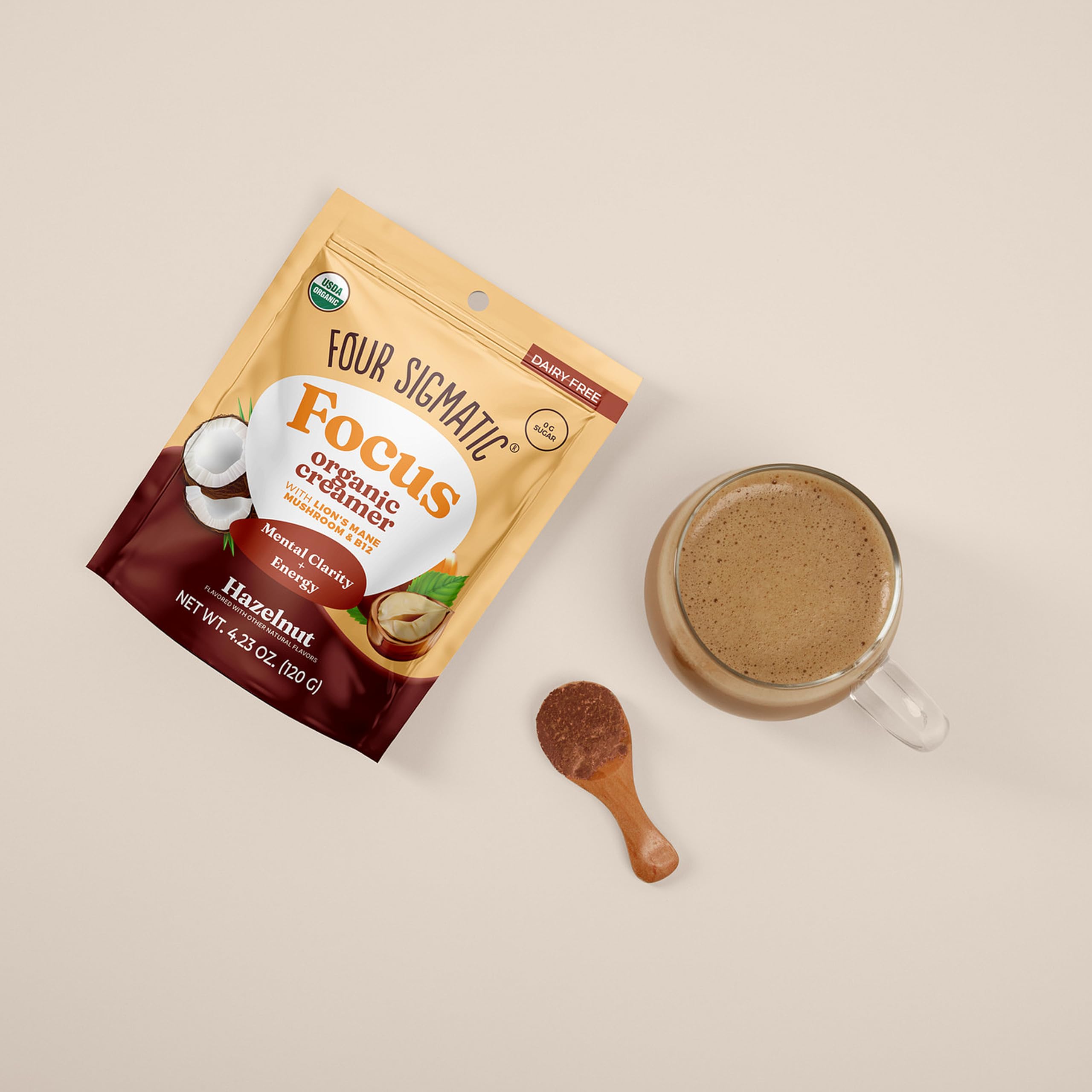 Four Sigmatic Focus Chocolate Coffee Creamer | Organic Non Dairy Coffee Creamer with Lion’s Mane and Vitamin B12 | Chocolate, 4.23 oz