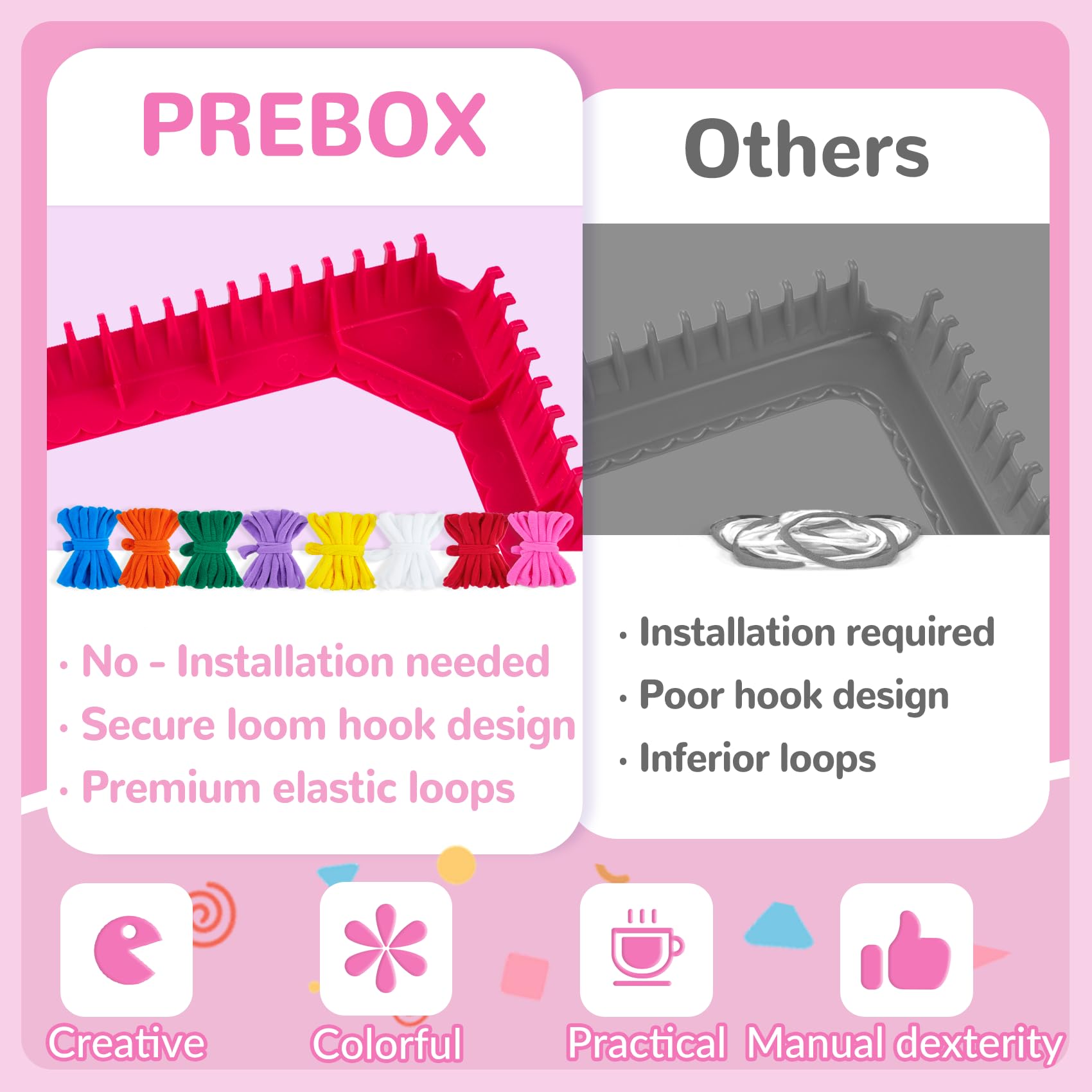 PREBOX 1000 PCS Weaving Loom Loops Refill, 10 Colors for 7 inch Potholder Loom, Craft Supplies for Kids and Beginners, Christmas & Birthday Gifts for Girls 6 7 8-10 10-12 Year Old