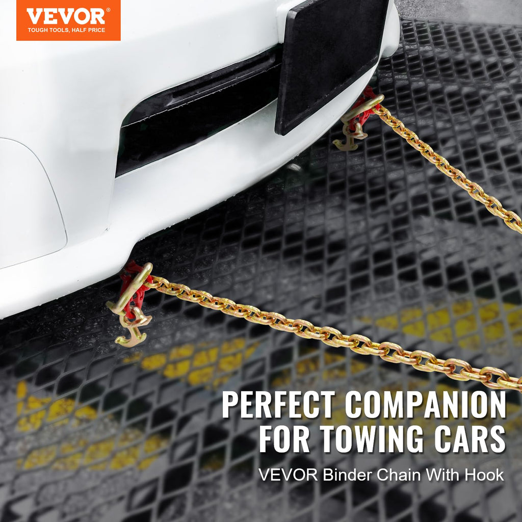 VEVOR G80 V Bridle Chain, 3/8" x 2' Towing Chain Bridle with 15" J Hooks, T Hooks & Grab Hooks, Heavy Duty Transport Tow Chain Bridle with 7800 lbs Safe Working Load for Flatbed Truck Wrecker Recovery