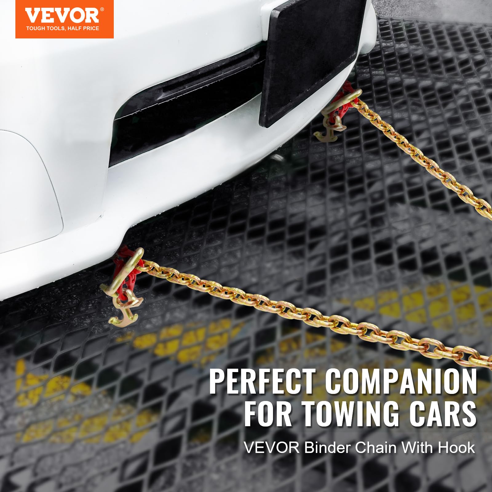 VEVOR G80 V Bridle Chain, 3/8" x 2' Towing Chain Bridle with 15" J Hooks, T Hooks & Grab Hooks, Heavy Duty Transport Tow Chain Bridle with 7800 lbs Safe Working Load for Flatbed Truck Wrecker Recovery