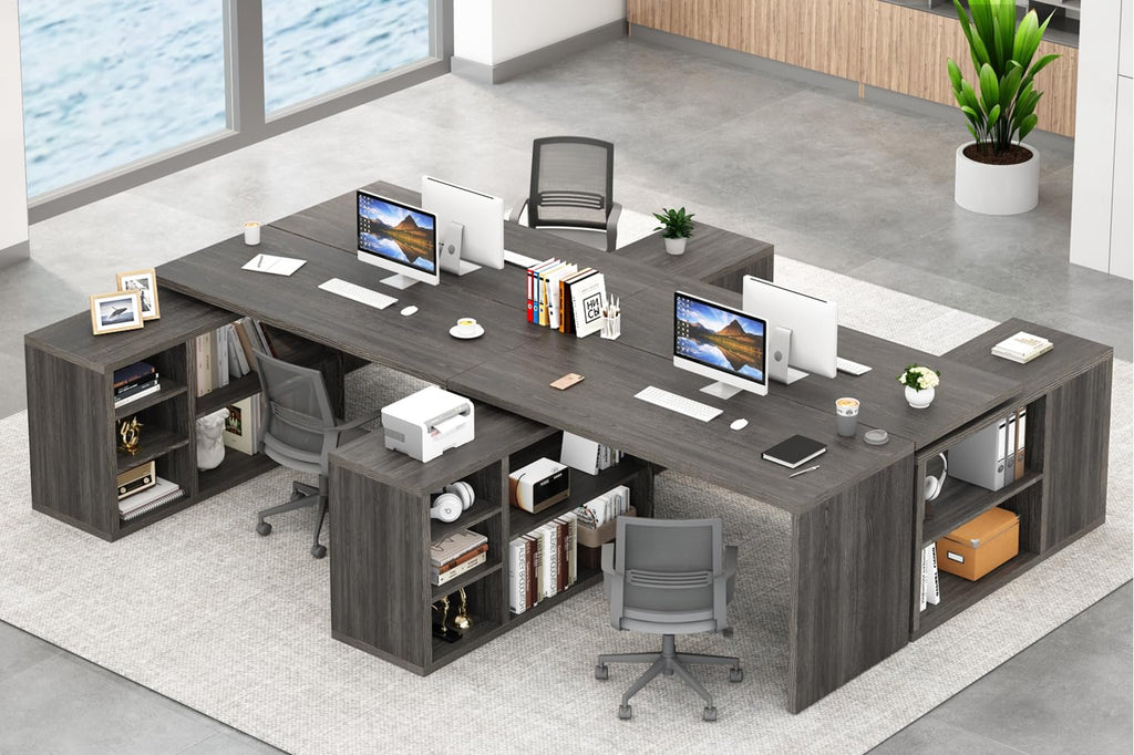 HSH Black L Shaped Computer Desk, Corner Desk with Storage Cabinet Shelves, Reversible Industrial Wood Executive Workstation, L-Shaped Home Office Table for Work Study Writing Gaming, 55 Inch