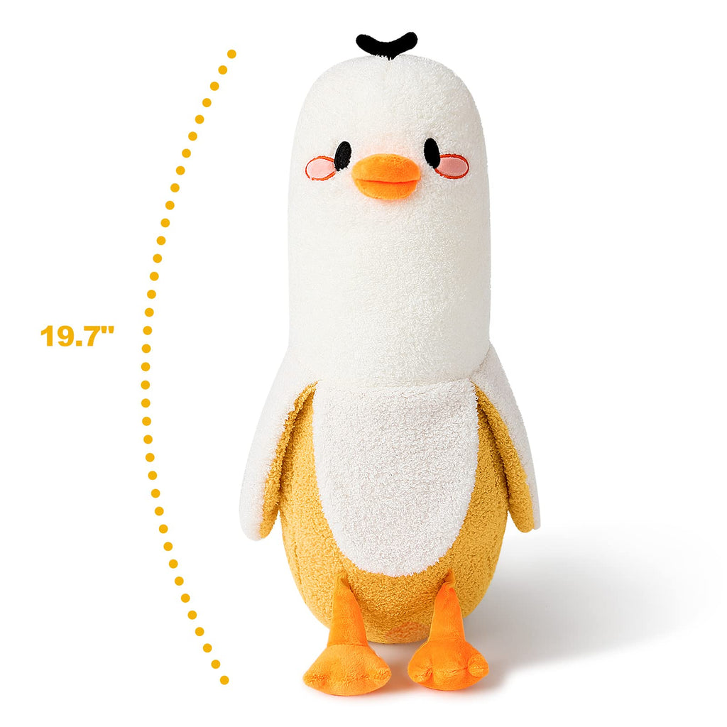 PEACH CAT Cute Banana Duck Stuffed Animal Long Banana Chef Duck Plush Pillow for Girls and Boys White 12"