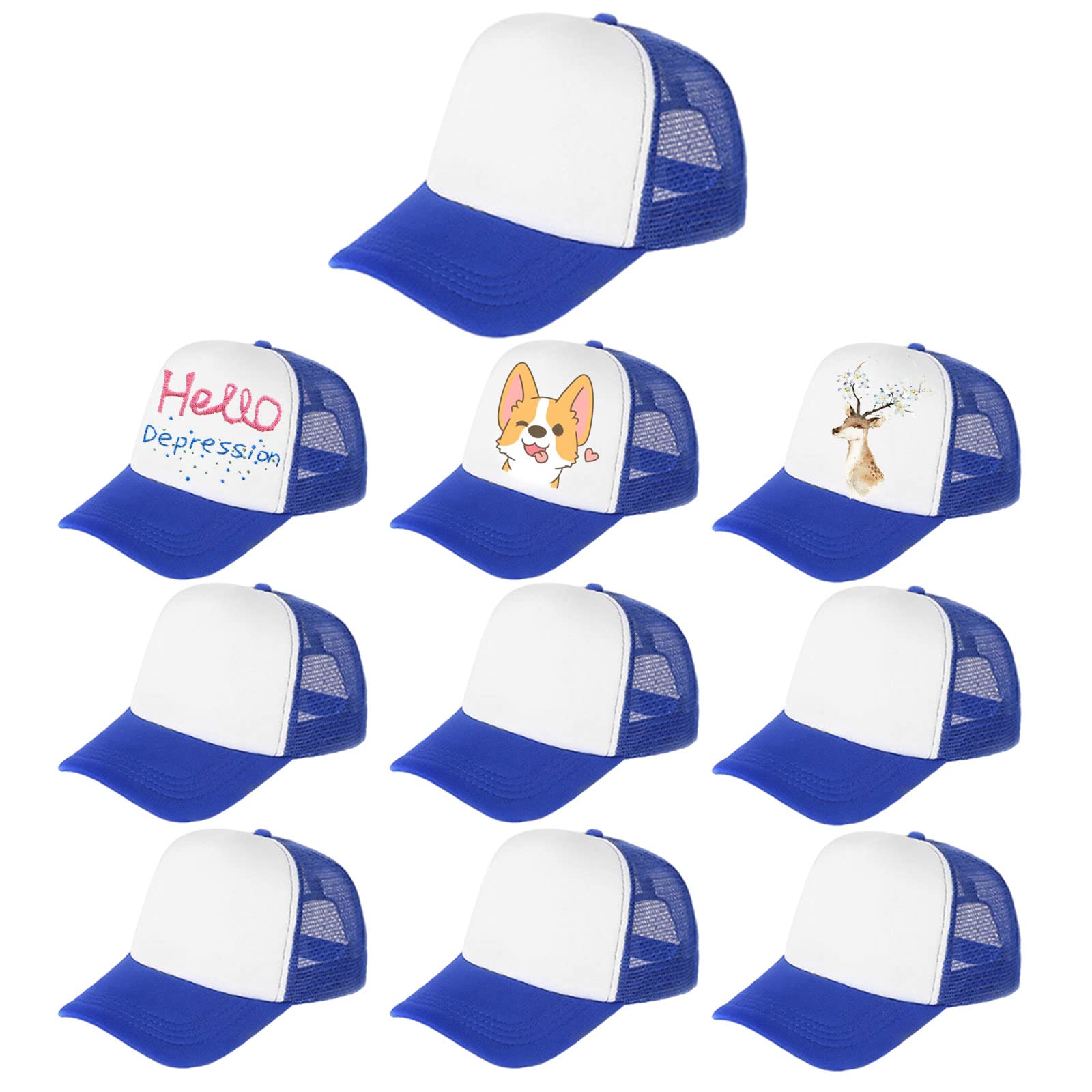 10 Pack Kids Trucker Hats Boys Girls Colorful Baseball Hats Adjustable Sublimation Blank Mesh Plain Baseball Caps