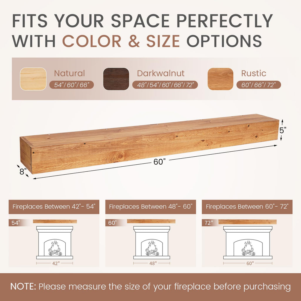 G GOOD GAIN Fireplace Mantel 54inch - Handmade Rustic Wood Mantel for Over Fireplace | Wall Mounted Floating Mantle Shelves for Living Room Decor(Chocolate, 54Lx5Hx8D)