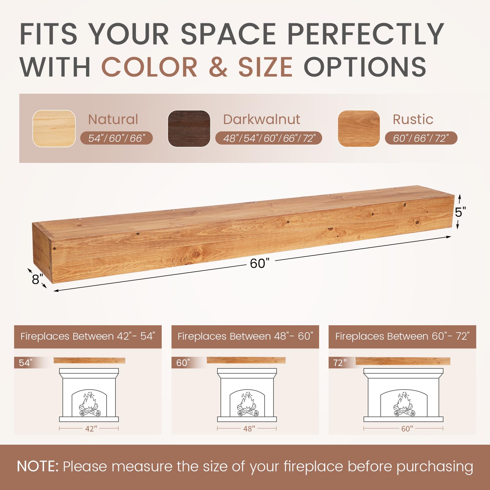 G GOOD GAIN Fireplace Mantel 54inch - Handmade Rustic Wood Mantel for Over Fireplace | Wall Mounted Floating Mantle Shelves for Living Room Decor(Chocolate, 54Lx5Hx8D)