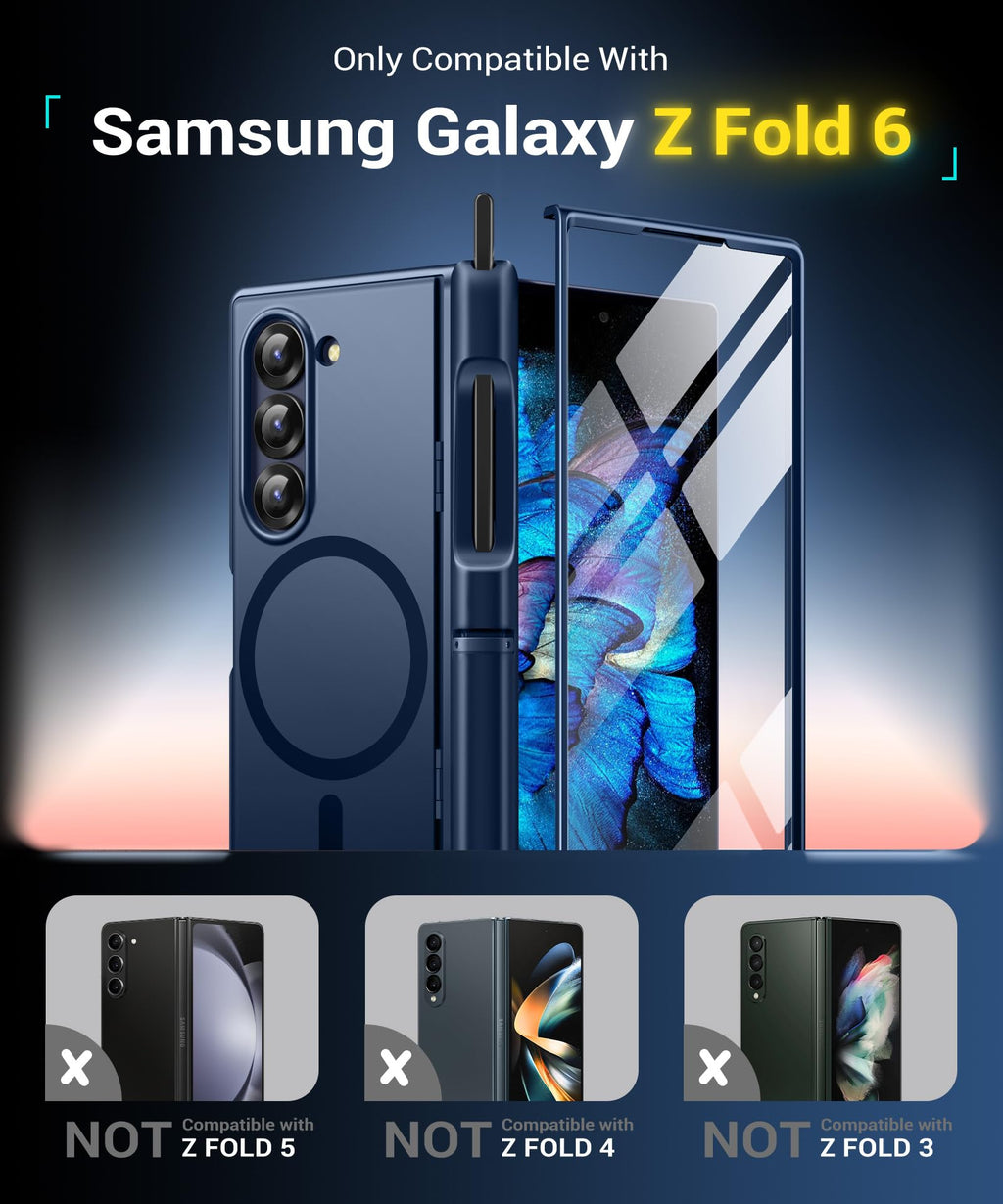 BERFY for Z Fold 6 Case with Screen Protector, [Compatible with MagSafe] Built-in Kickstand & S Pen Slot & Hinge Protection, Full Body Shockproof Phone Case for Samsung Galaxy Z Fold 6, Blue