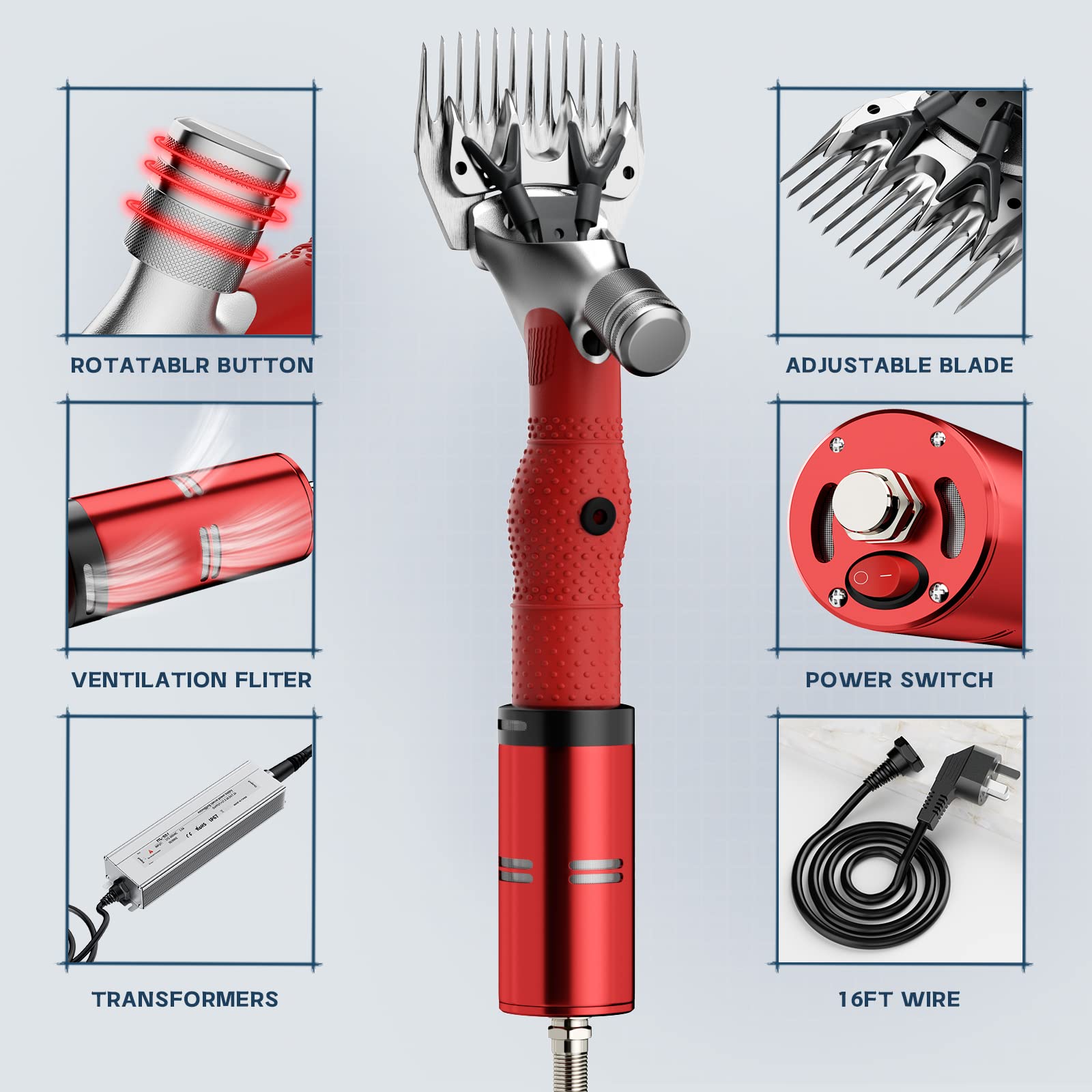 2026 Upgraded Sheep Shears 500W, Professional Electric Sheep Clippers, Farm Livestock Grooming Kit, 6 Speed Heavy Duty Electric Shears for Sheep Alpacas Goats Thick Coat Animals