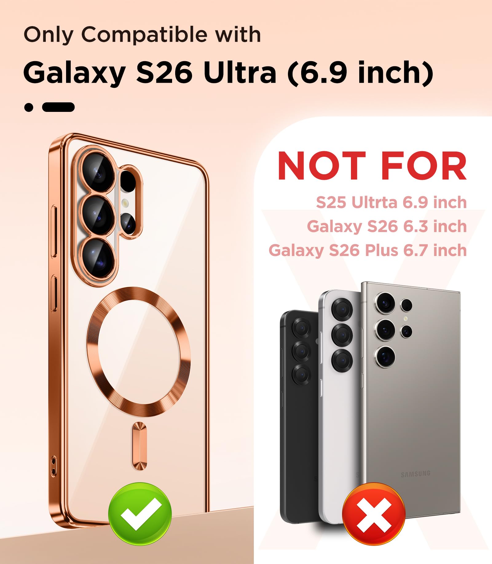 Magnetic Case Compatible with Samsung Galaxy S25 Ultra,Compatible with MagSafe,[Full Camera Protection][Screen Protector] Shockproof Plating Clear Phone Cover for Galaxy S25 Ultra(Black/Clear)