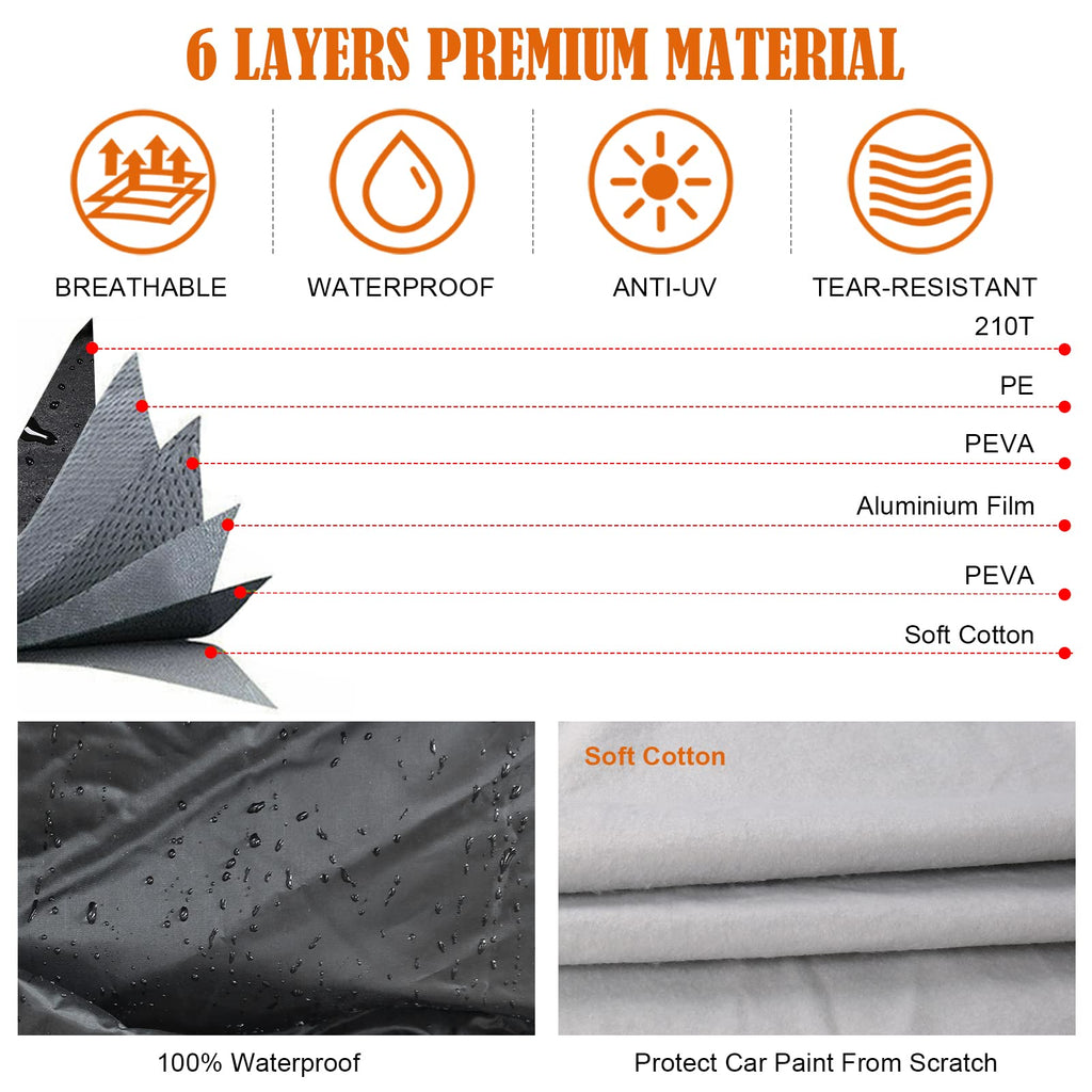 Waterproof Car Cover Replace for 1964-1978 Ford Mustang, 6 Layers All Weather Custom-Fit Mustang Full Car Covers with Zipper Door for Snow Rain Dust Hail Protection (1964-1978)