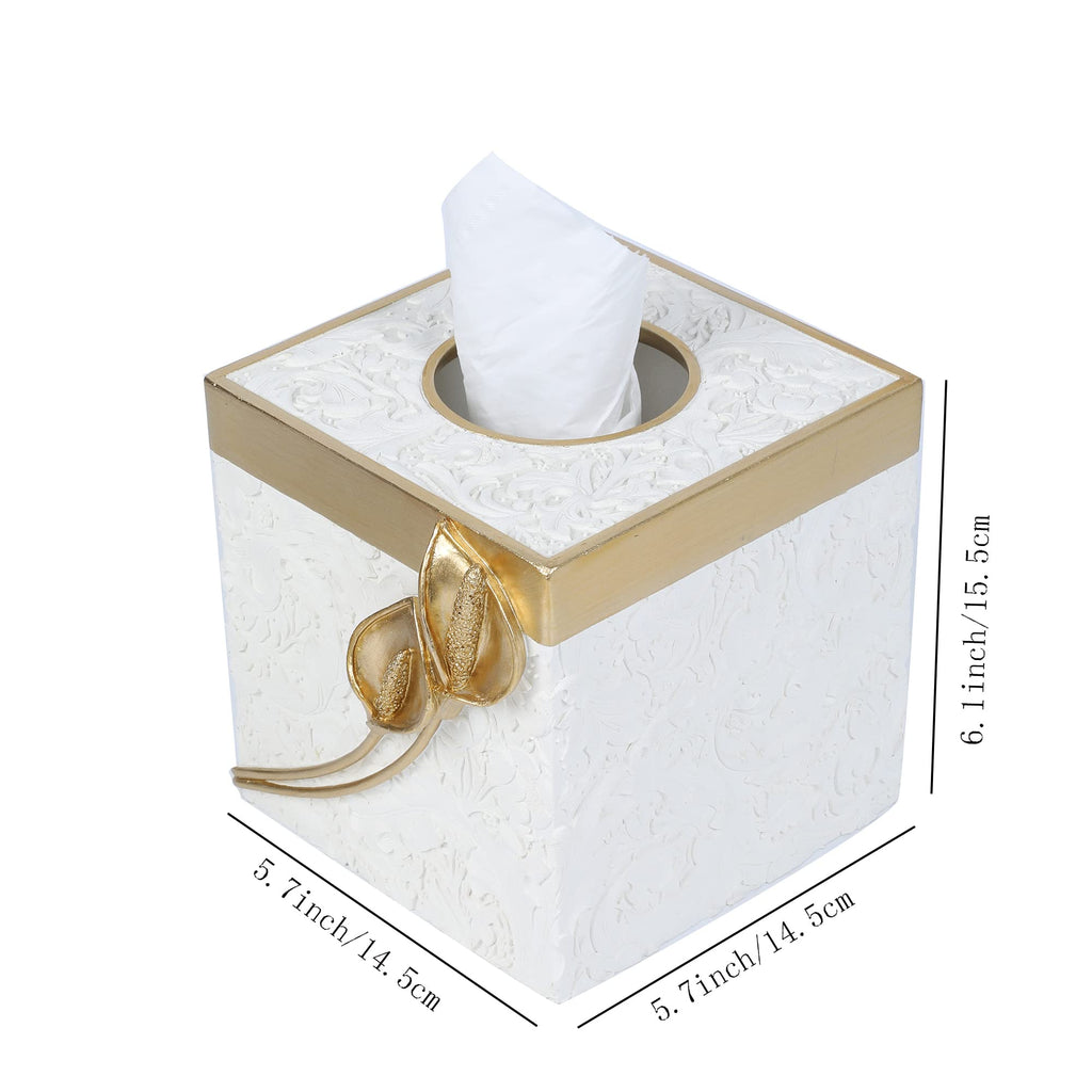 Hymmah Square Tissue Box Cover Holder with Tray,Unique Cube Design Tissue Dispenser Cover Decor for Vanity Counter Tops Also Great for Bedroom and Living Room