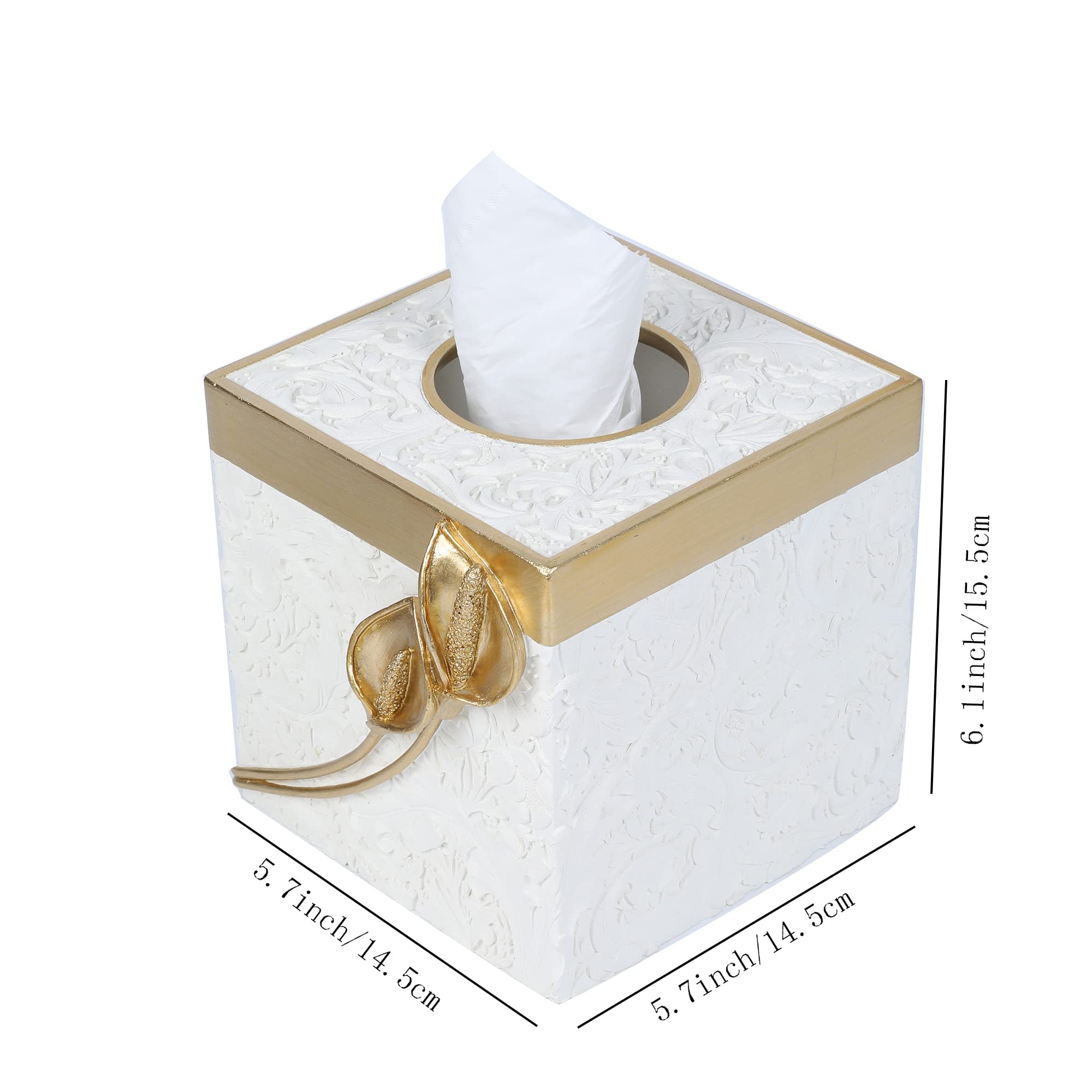 Hymmah Square Tissue Box Cover Holder with Tray,Unique Cube Design Tissue Dispenser Cover Decor for Vanity Counter Tops Also Great for Bedroom and Living Room