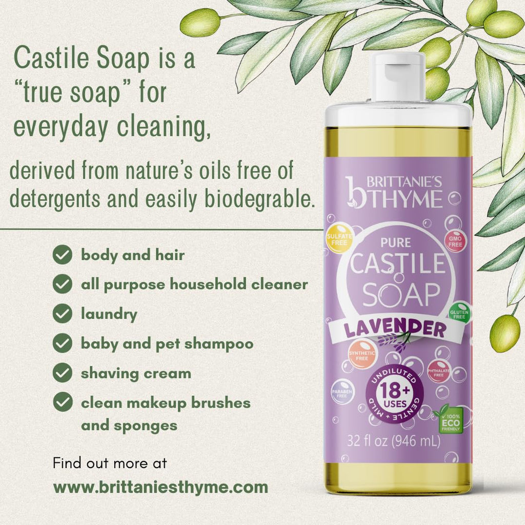 Brittanie’s Pure Castile Liquid Soap Refill, Bergamot Lime, 12 Ounce | Dish Soap, Hair & Body, Home, Gentle and Pure, Made with Natural Luxurious Oils, Vegan & Gluten Free Non-GMO