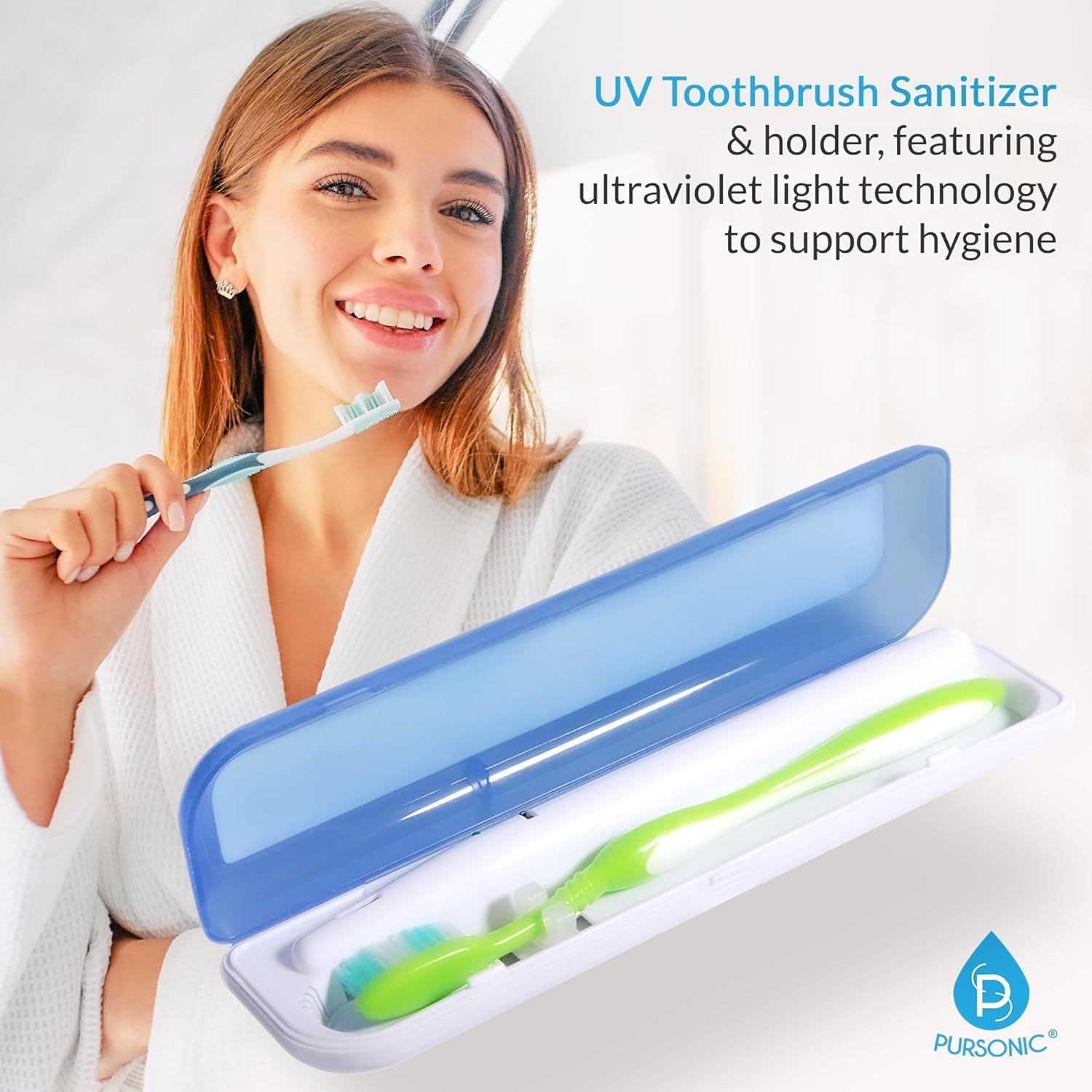 Pursonic Portable UV Toothbrush Sanitizer Case - Travel Toothbrush Sanitizer and Holder - for Electric and Manual Brush Heads with UV Light & Auto Shut Off Timer (2 Pack)