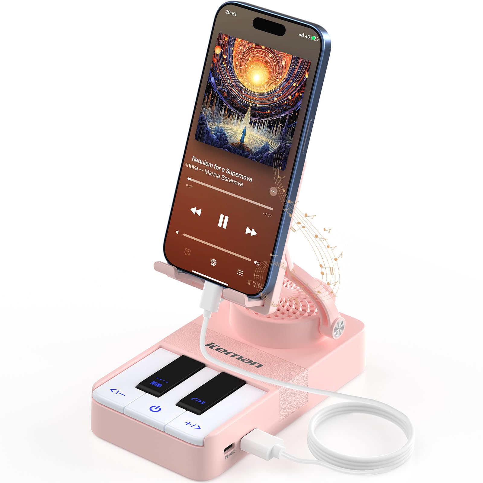 JTEMAN Cell Phone Stand with Bluetooth Speaker and Charging Stand,Piano Keys Design,Music Lovers & Teacher Gifts,Birthday Gifts for Men Women Dad Mom,Cool Tech Gadgets-Black