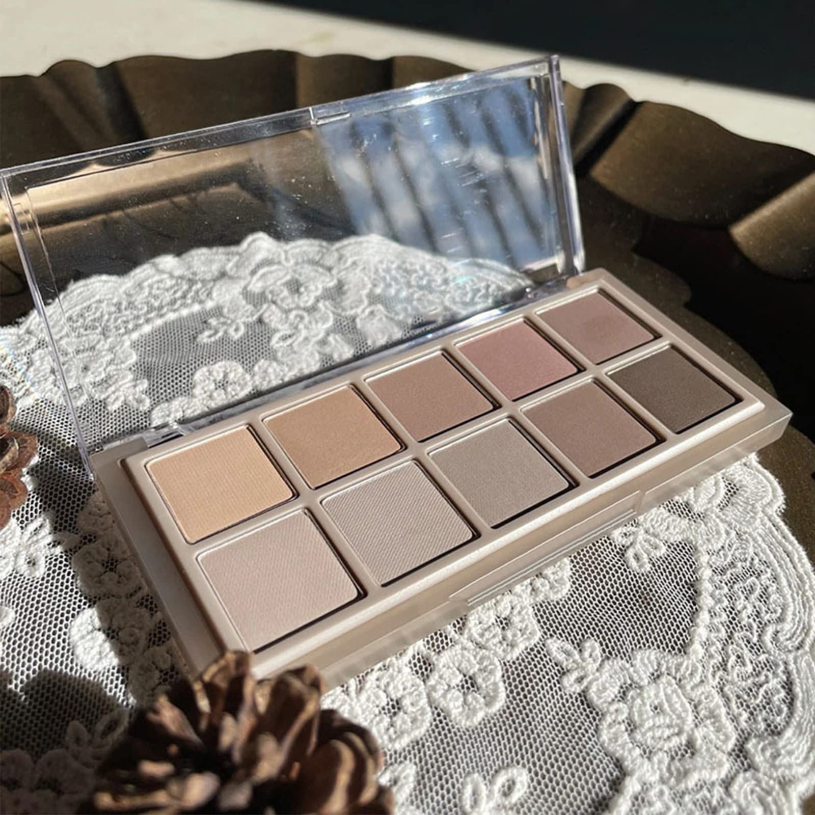 Erinde 10 Colors Eyeshadow Palette Makeup - Matte Shimmer Glitter Eye Shadow Korean Makeup, Ultra-Blendable, High Pigmented, Natural-Looking, Peach Brown Eyeshadow Pallet with Brush, Peach Color