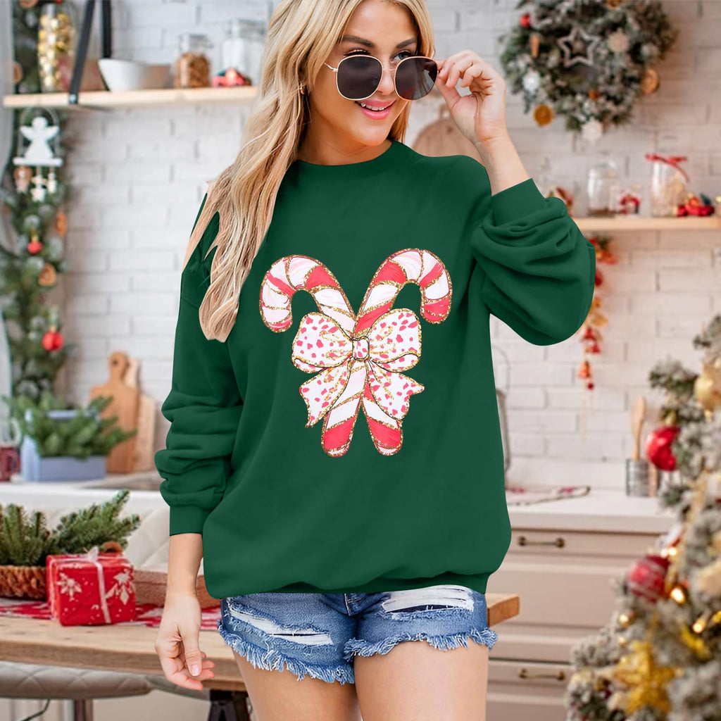 Christmas Sweatshirts Women Candy Canes Graphic Sweatshirt Vintage Xmas Long Sleeve Shirt Pullover Tops