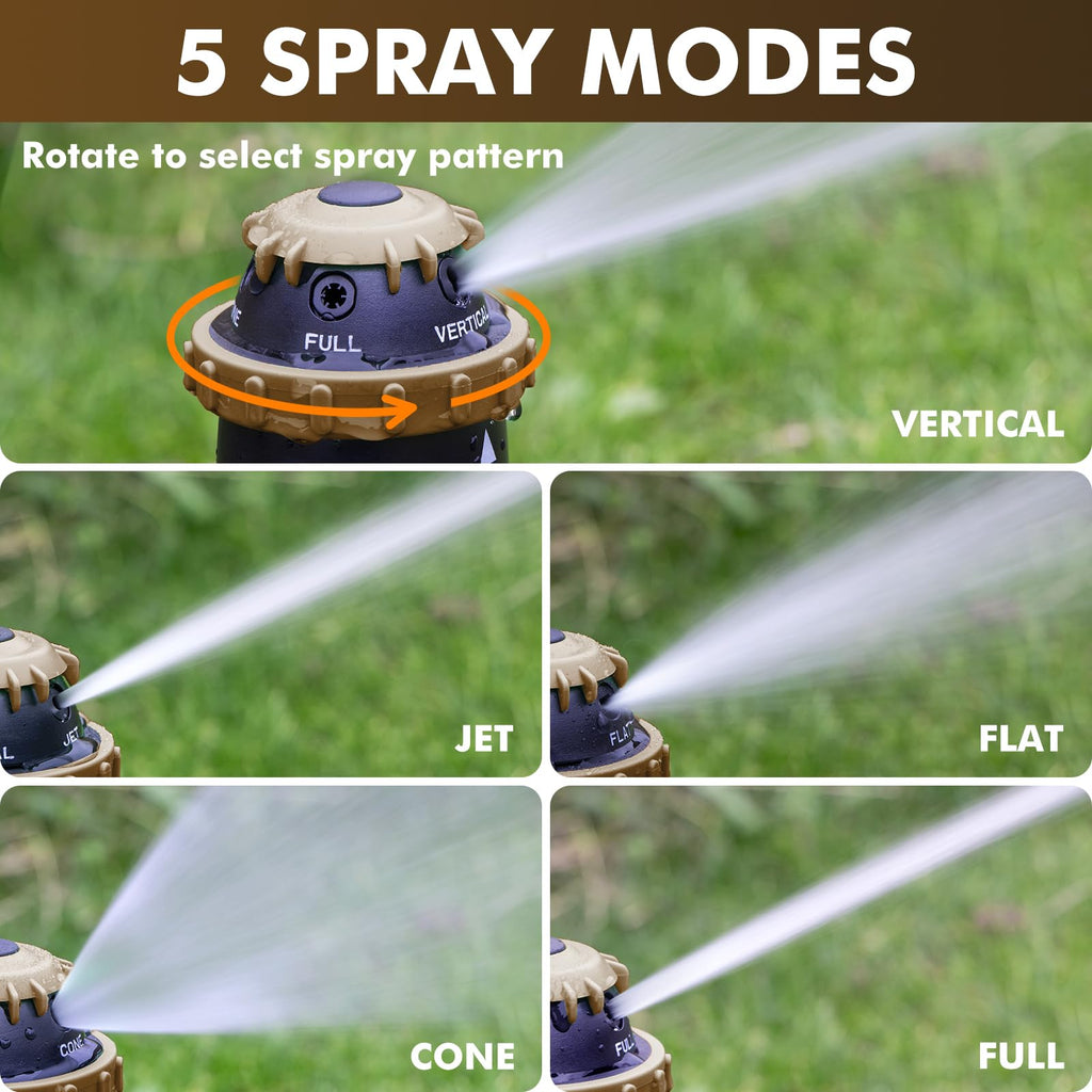 RESTMO Gear Drive Sprinkler with Metal Spike Base, 5-Pattern Heavy Duty Gardening Watering System, Multi-Adjustable Lawn Sprinkle for Garden Plant, Flower Bed and Large Yard Area Watering, Gray