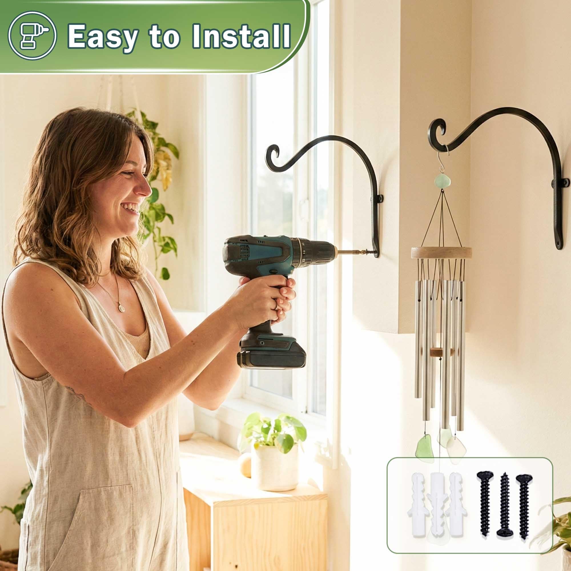 Qiang Ni Heavy-Duty Plant Hanger - 16 Inch 80lbs Metal Wall Mount Plant Bracket for Indoor Outdoor Hanging Bird Feeders, Flower Baskets, Lanterns