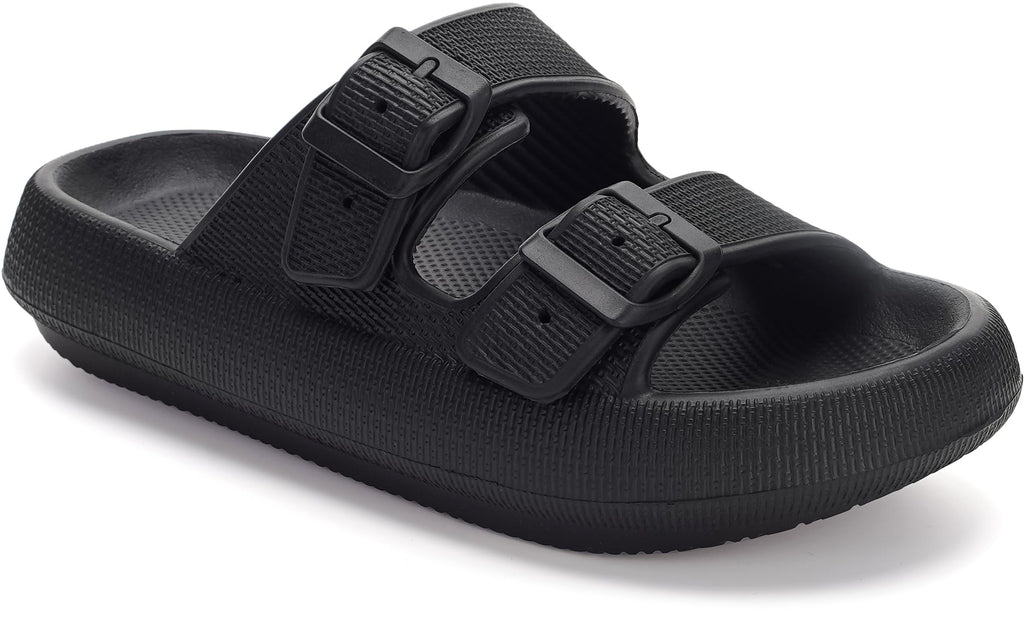 WHITIN Slides for Women Men Double Buckle Adjustable Thick Sole Pillow Slippers Bathroom Sandals