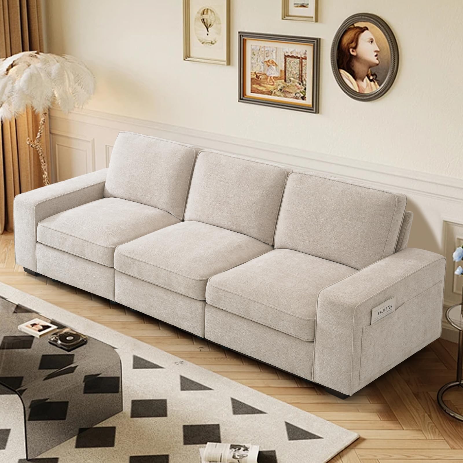 TEKAMON 100" Modular Sectional Sofa with Seats Storage, L Shaped Couch with Movable Ottoman for Living Room, Couch with Chaise, Solid Wood Frame, Spring Cushions, USB Port, Removable Covers, Beige