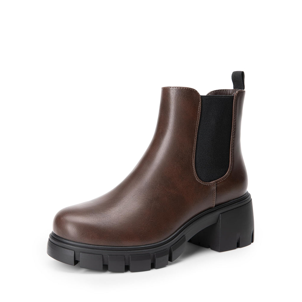DREAM PAIRS Women's Elastic Chelsea Ankle Boots Platform Low Chunky Block Heel Lug Sole Slip on Fall Heeled Booties Shoes