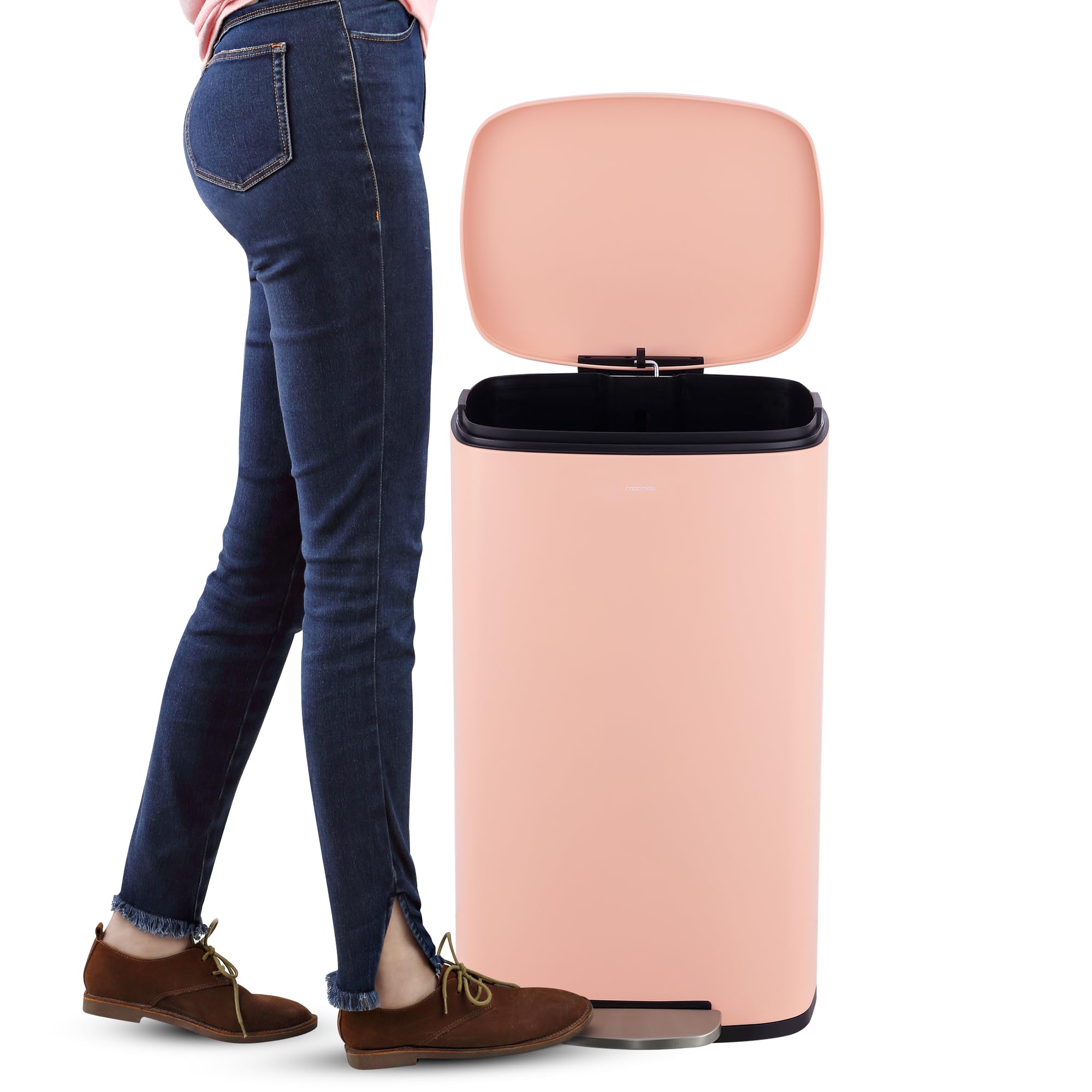 happimess HPM1011B Curtis 8-Gallon Step-Open Trash Can with Soft-Close Lid, Modern, Minimalistic, Fingerprint Proof for Home, Kitchen, Laundry Room, Office, Bedroom, Bathroom, Black
