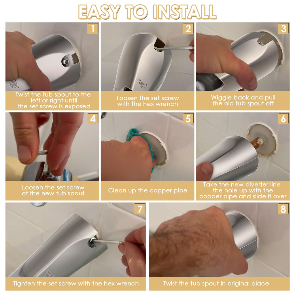 Enhon Slip on Tub Spout with Diverter, Compatible with American Standard 8888026.002 Tub Spout, Bathroom Bathtub Faucet, Fits 1/2 Copper Water Tube(5/8 Dia), 5/32 Hex Wrench(Brushed Nickel,1)
