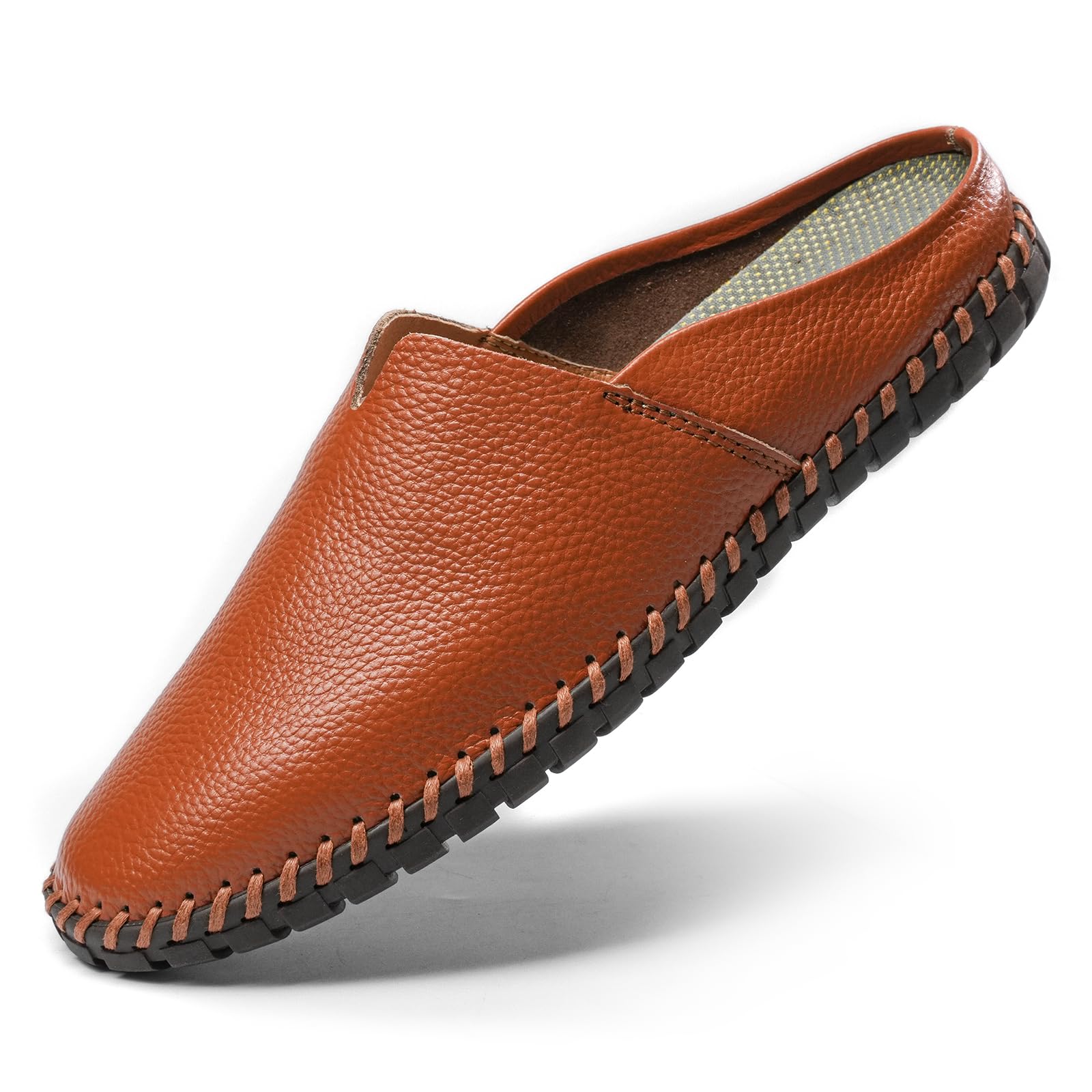 Men’s Slip-On Loafers Mules Clog Handmade Leather Slippers Hand Stitched no-Heel Casual Shoes for Men Breathable Comfortable Soft