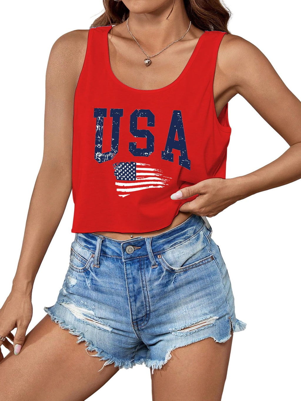 Women's Red White and Blue Shirts Patriotic Tops American Flag Graphic Crop Tops for Teen Girls