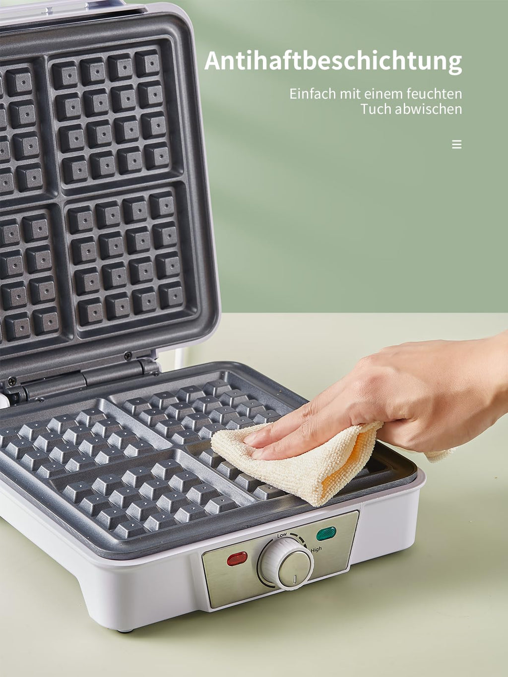 Belgian Waffle Maker 4 Slices, 1200W Waffle Iron, Anti-Overflow Waffle Iron with Browning Knob, Nonstick Plates, Indicator Lights, Silver/Black (Black, Silver)
