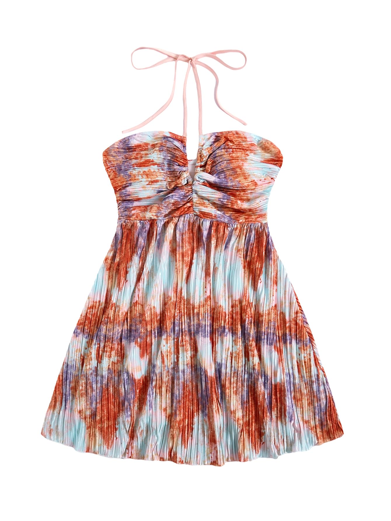 SOLY HUX Women's Tie Dye Cami Dress Halter Backless Sleeveless A Line Short Summer Dresses Sundress