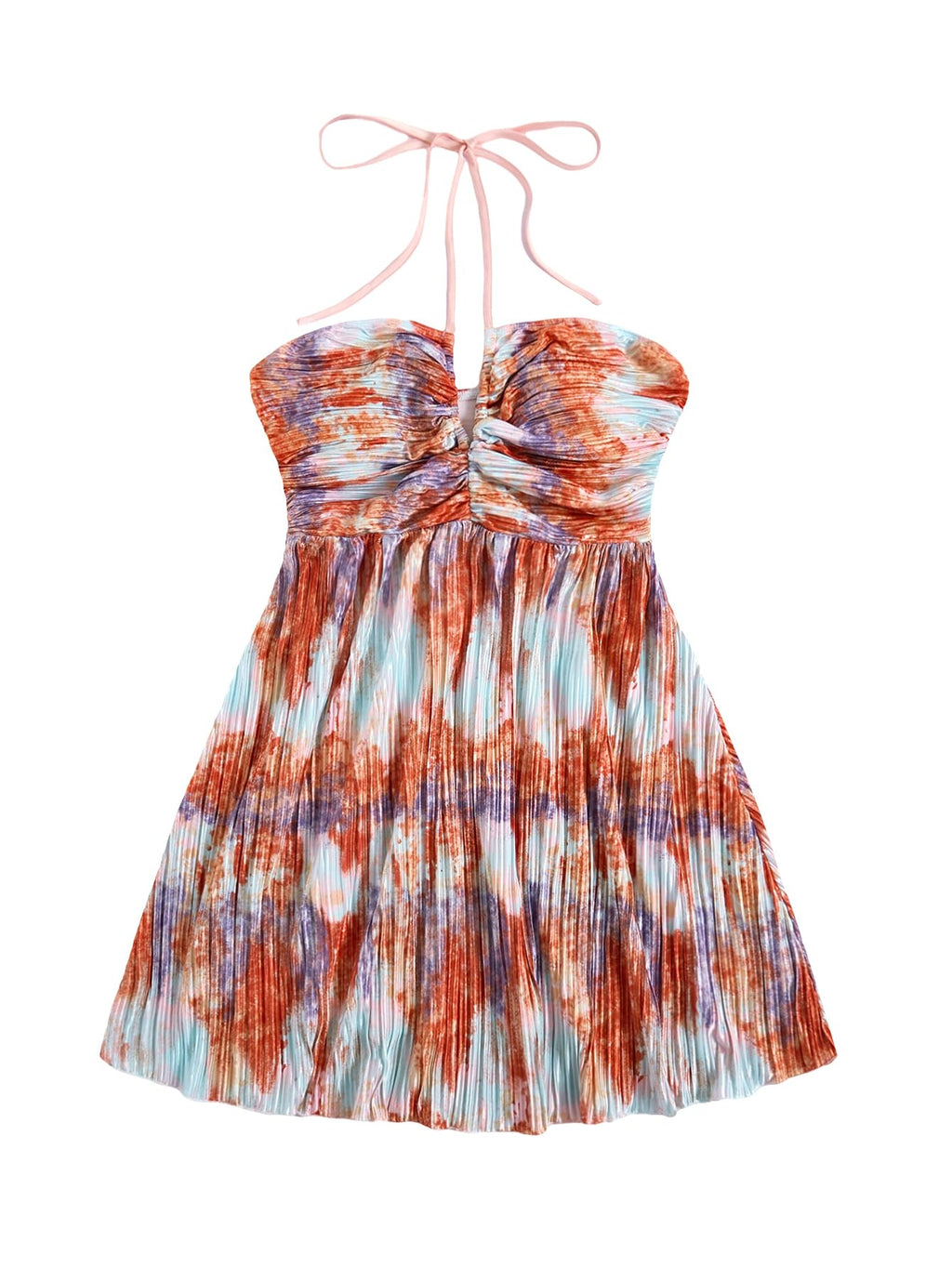 SOLY HUX Women's Tie Dye Cami Dress Halter Backless Sleeveless A Line Short Summer Dresses Sundress