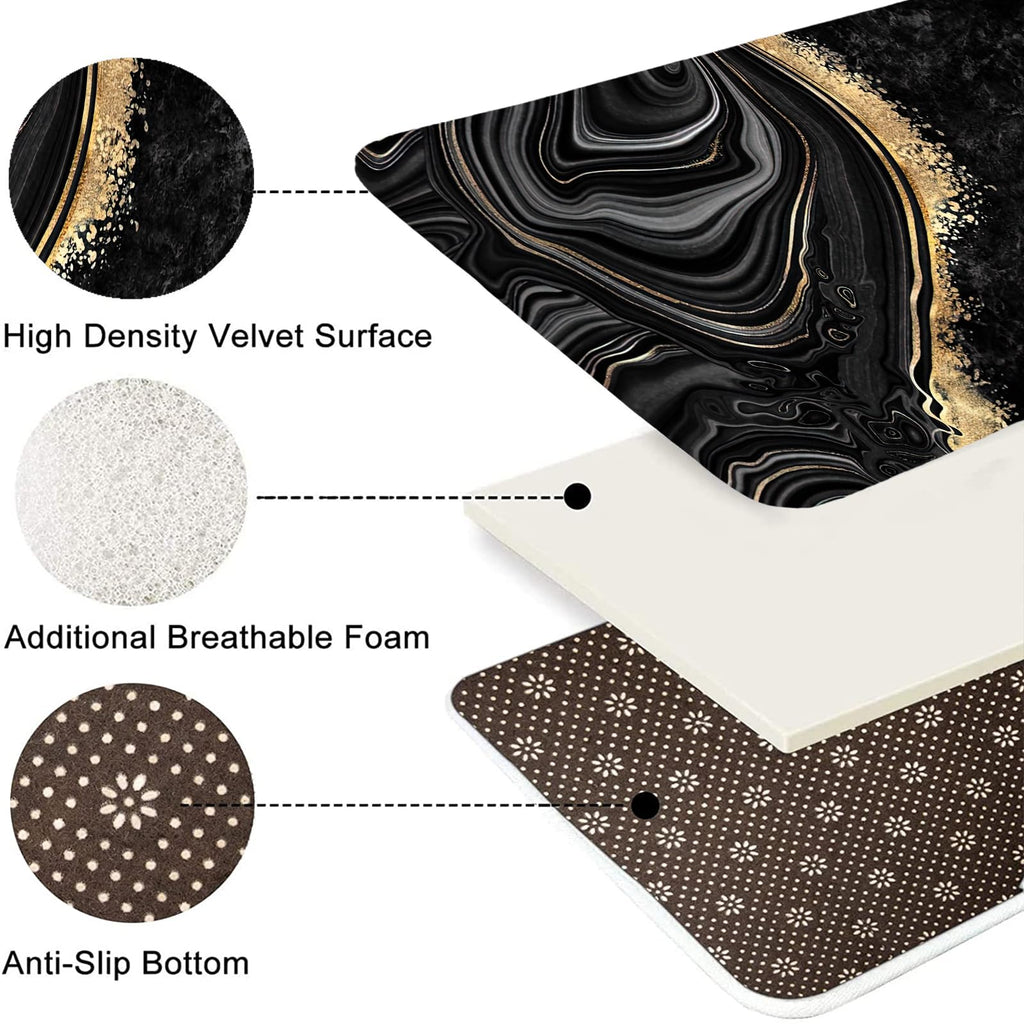 Nkzply 4 Pcs Black Marble Shower Curtain Sets with Rugs Gold Bathroom Sets with Shower Curtain and Rugs Modern Abstract Bathroom Decor Accessories Shower Curtains for Bathroom Toilet Lid Cover