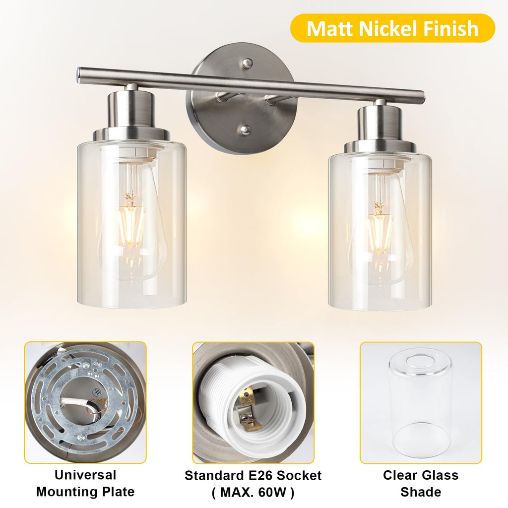 Unicozin 2 Pack Modern Bathroom Light Fixtures, 3 Light Vanity Lights, Black Wall Lamp with Clear Glass for Bathroom, Mirror, Living Room, Bedroom, Hallway, E26 Base
