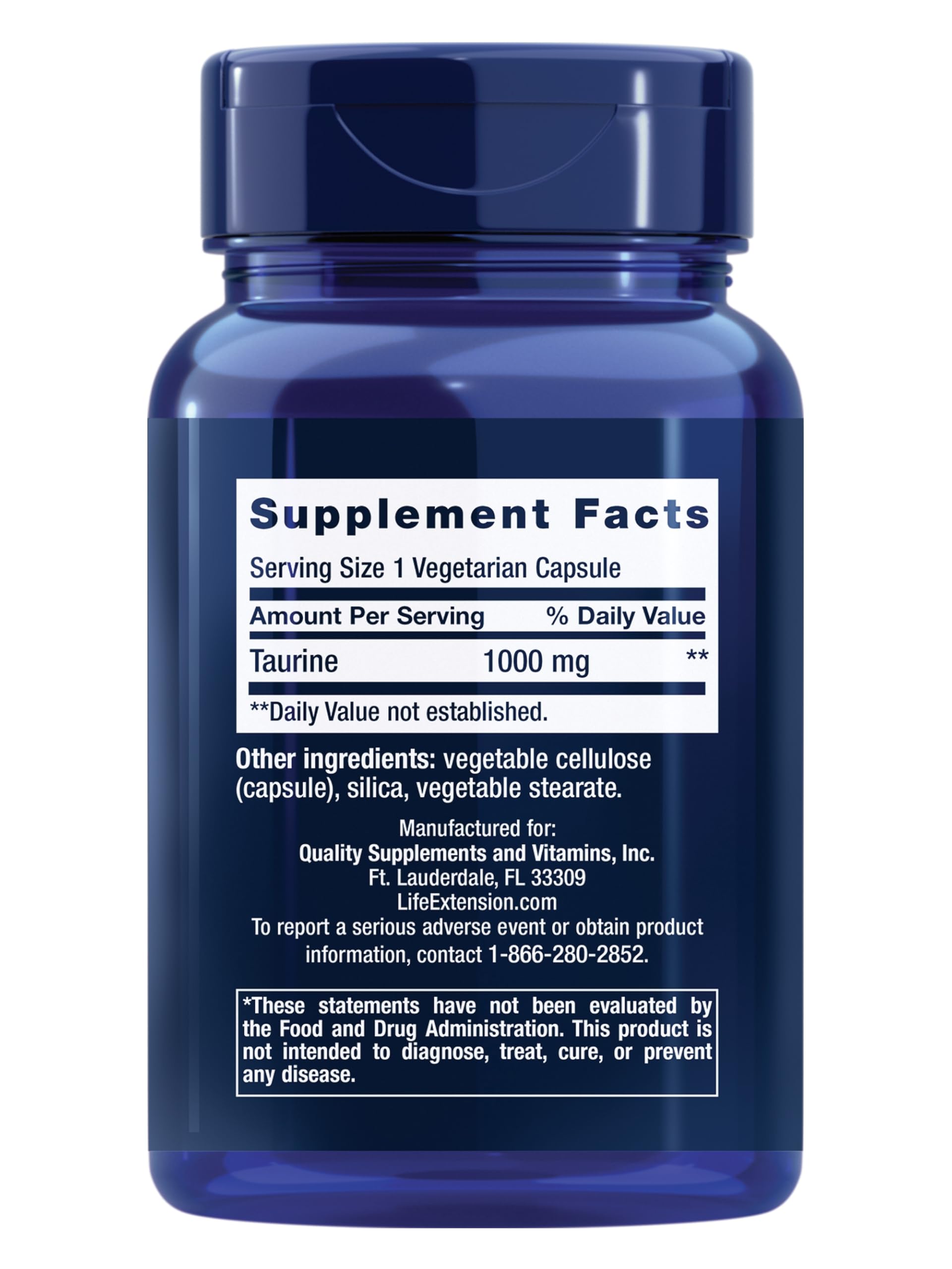 Life Extension Taurine, Pure Taurine Amino Acid Supplement, Heart, Liver and Brain Health, Longevity, Muscle and Exercise, 1000 mg dose, Non-GMO, Gluten-Free, Vegetarian, 90 Vegetarian Capsules