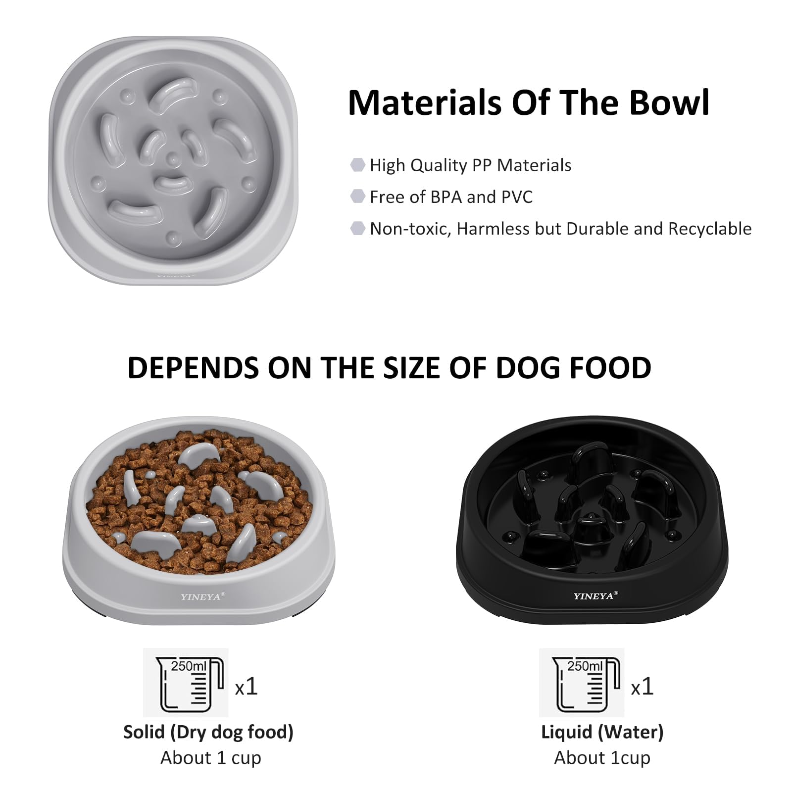 YINEYA 2PCS Anti-Choking Slow Feeder Dog Bowls Small Size Dog, Slow Feeder Cat Bowl, Supplies and Puzzle for Pet