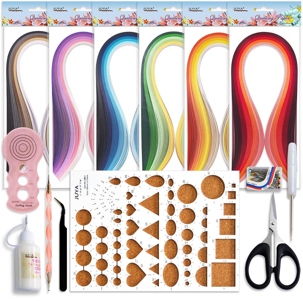 JUYA Paper Quilling Kits with 30 Colors 600 Strips and 8 Tools (Paper Width:3mm, Blue Tools)