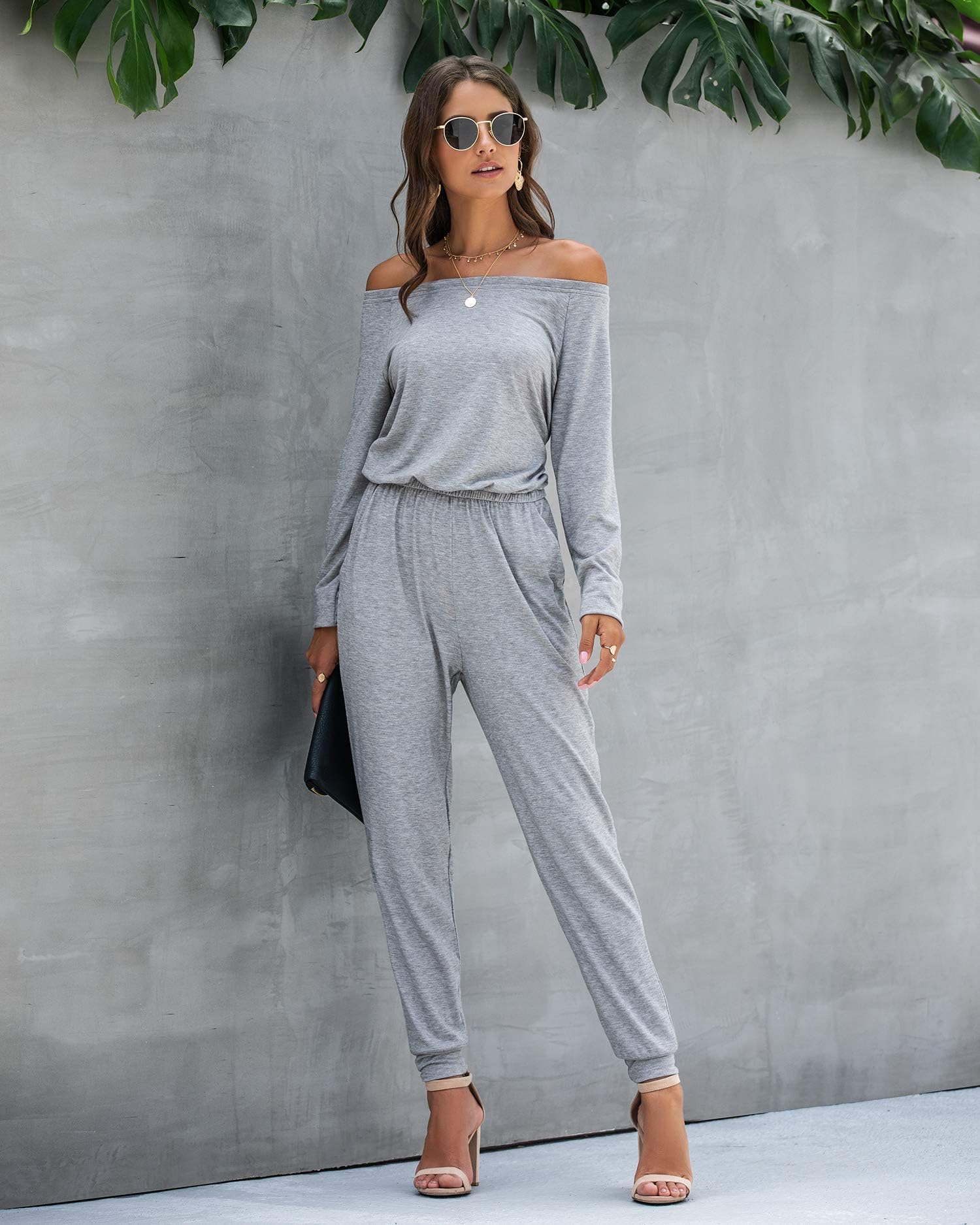 PRETTYGARDEN Jumpsuits for Women Casual 2026 Fall Long Sleeve Off Shoulder Rompers One Piece Travel Outfits Fashion Clothing