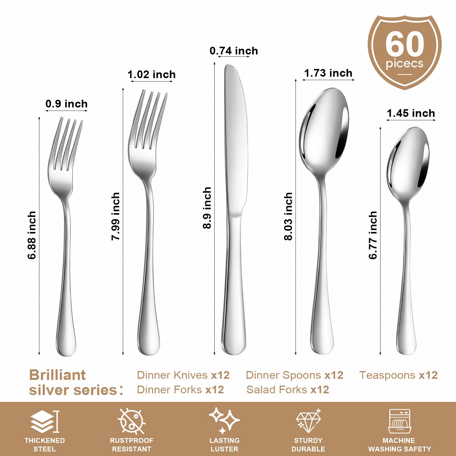 Silverware Set 20 Piece Stainless Steel Flatware Set Silverware Utensils for 4 People Includes Forks Knives Spoons & Salad Forks Dishwasher Safe Durable Tableware for Home Restaurant or Outdoor Use
