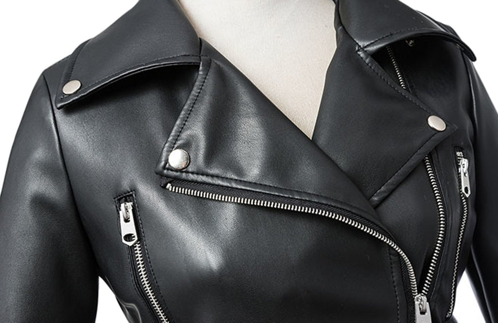 Tanming Women's Faux Leather Moto Biker Short Coat Jacket