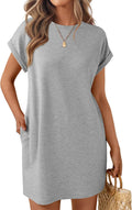 LILLUSORY Womens Summer Casual Short Sleeve T Shirt Dress 2025 Spring Vacation Beach Mini Sundress Loose Clothes with Pockets