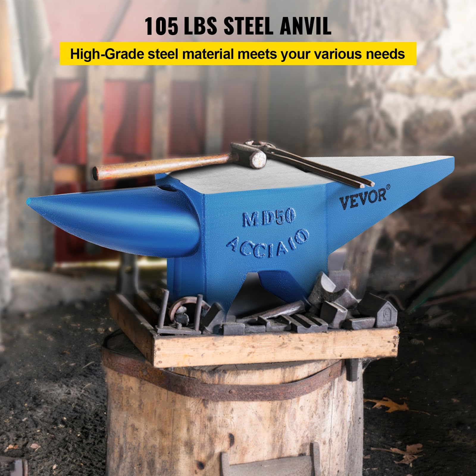 VEVOR Single Horn Anvil, 9 Lbs Cast Steel Anvil, High Hardness Rugged Round Horn Anvil Blacksmith, Compact Design and Stable Base, Forge Tools and Equipment, Metalsmith Tool for Bending and Shaping