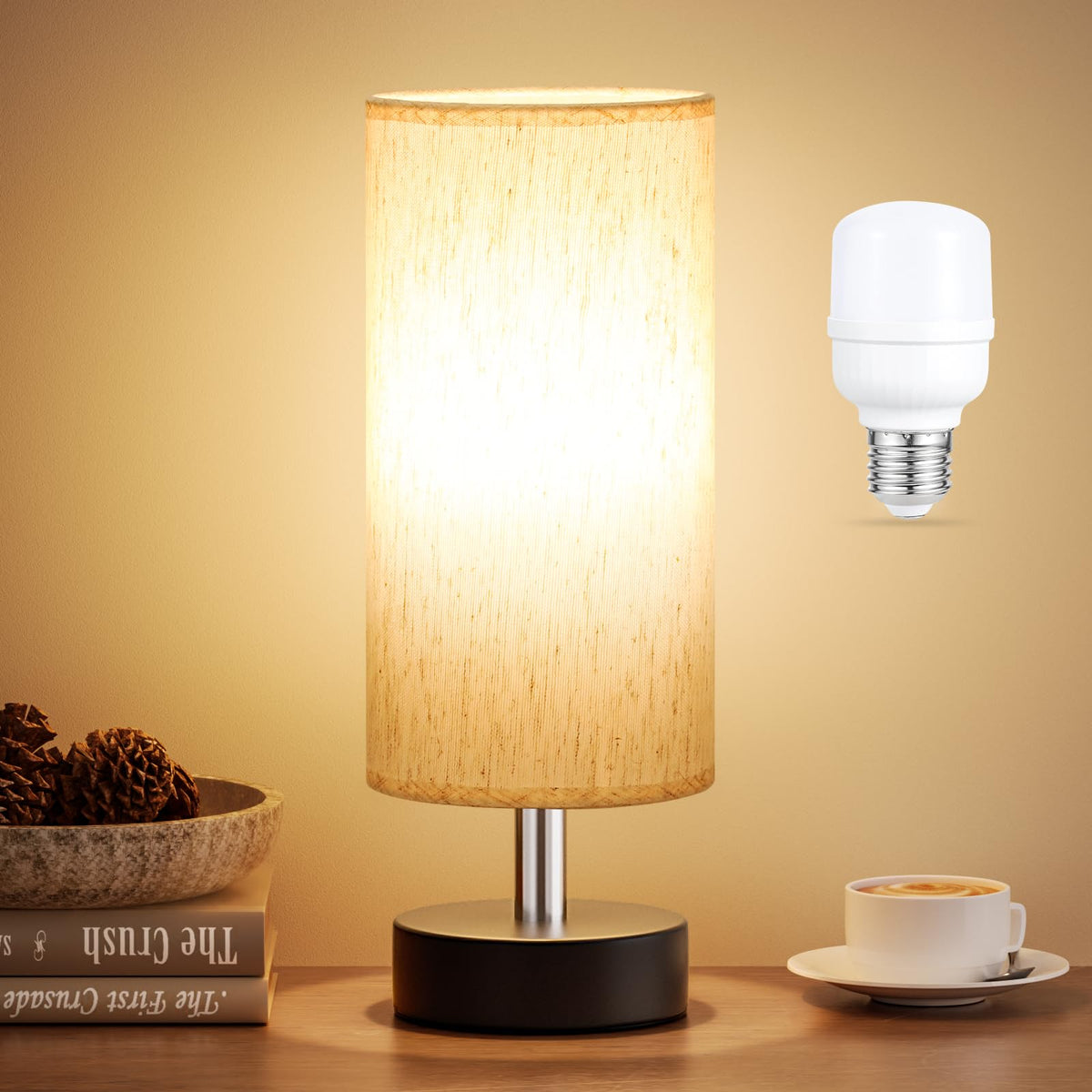 PartageiZ Small Table Lamp for Bedroom Set of 2 - Bedside Lamps for Night Stands, Minimalist Nightstand Light Lamp, Desk Lamps for Reading Room, Kids Room, Living Room, Office, Dorm